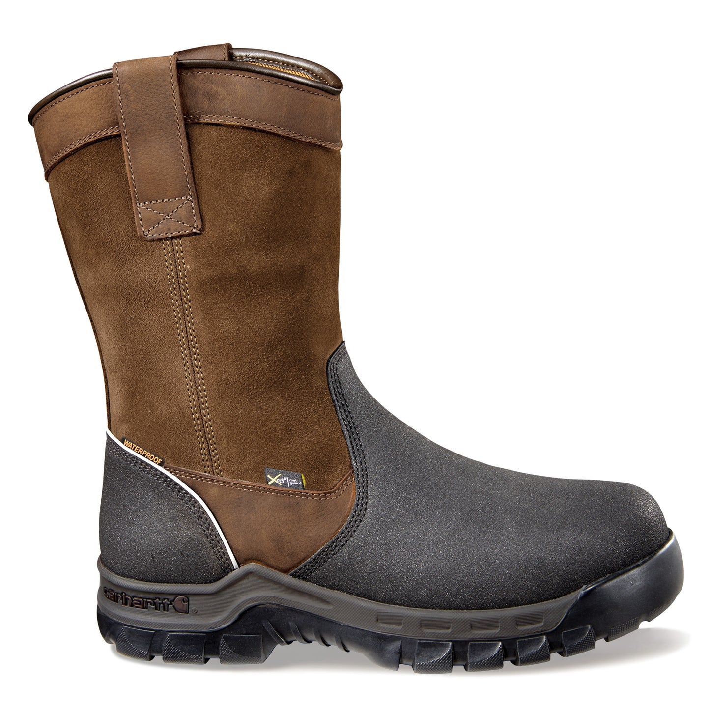 Peltz Shoes Men's Carhartt Rugged Flex WP MG 11in Composite Toe Wellington Boot BROWN BLACK CMF1721
