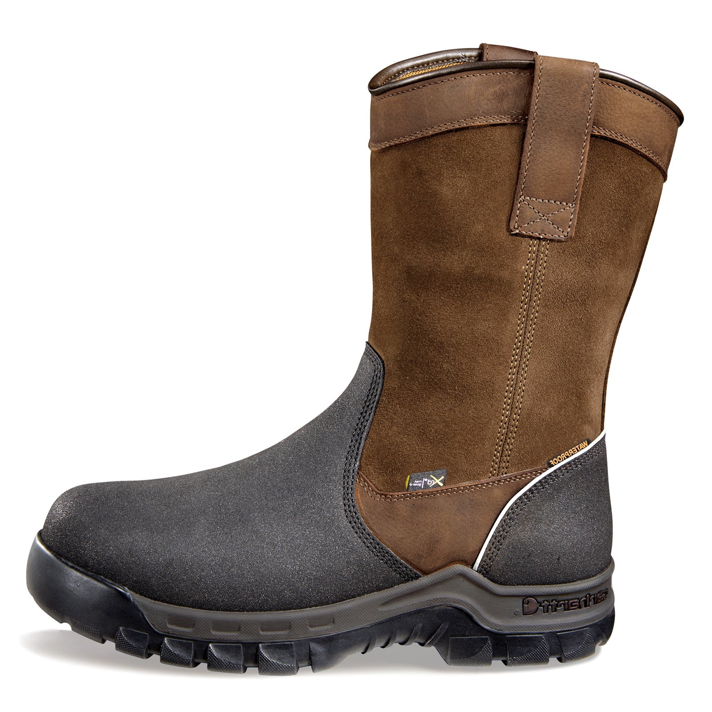 Peltz Shoes Men's Carhartt Rugged Flex WP MG 11in Composite Toe Wellington Boot BROWN BLACK CMF1721