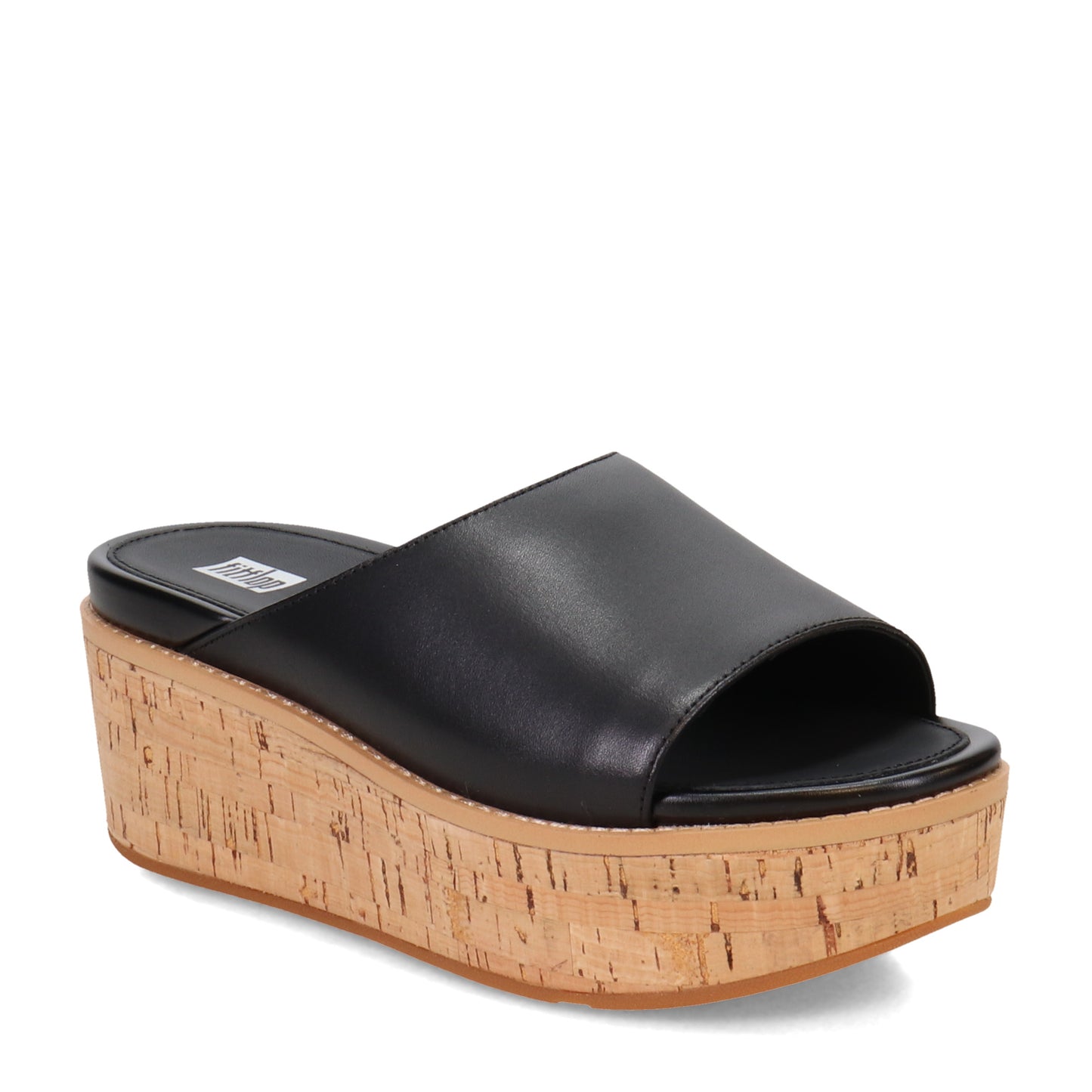 Peltz Shoes Women's FitFlop Eloise Cork Wrap Wedge Slide Black FT5-001