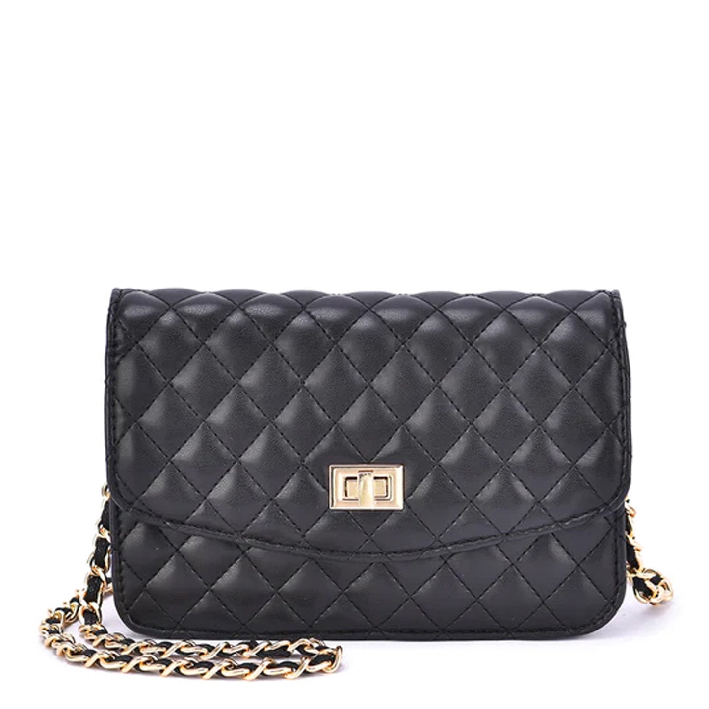 Peltz Shoes Mellow World Handbags Amanda Quilted Crossbody Clutch Black HB2246-BLACK
