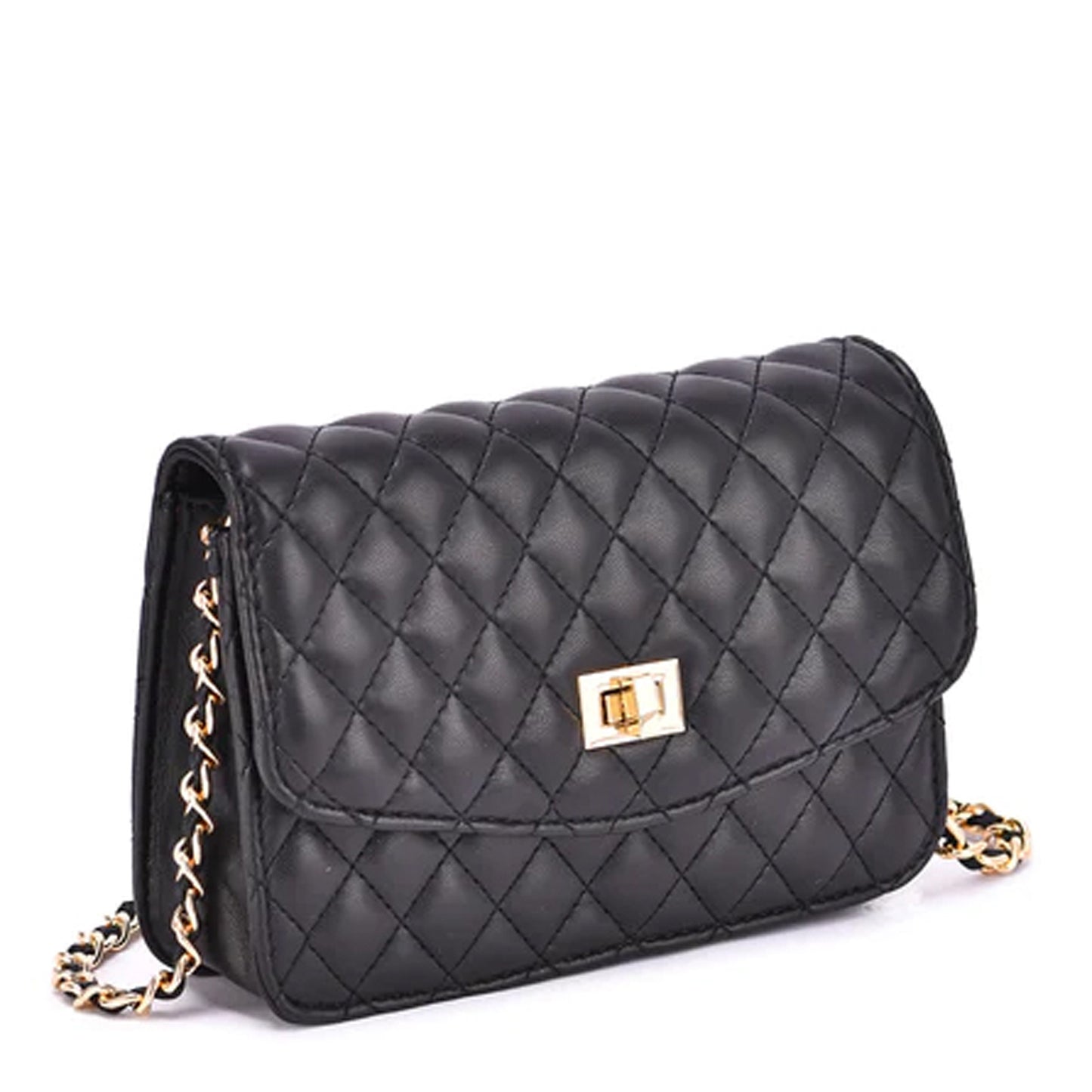 Peltz Shoes Mellow World Handbags Amanda Quilted Crossbody Clutch Black HB2246-BLACK