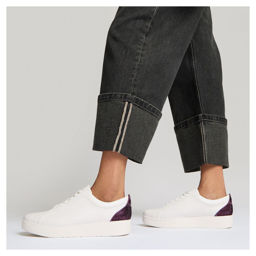 Women's FitFlop, Rally Crystal Backtab Leather Sneaker — Peltz Shoes