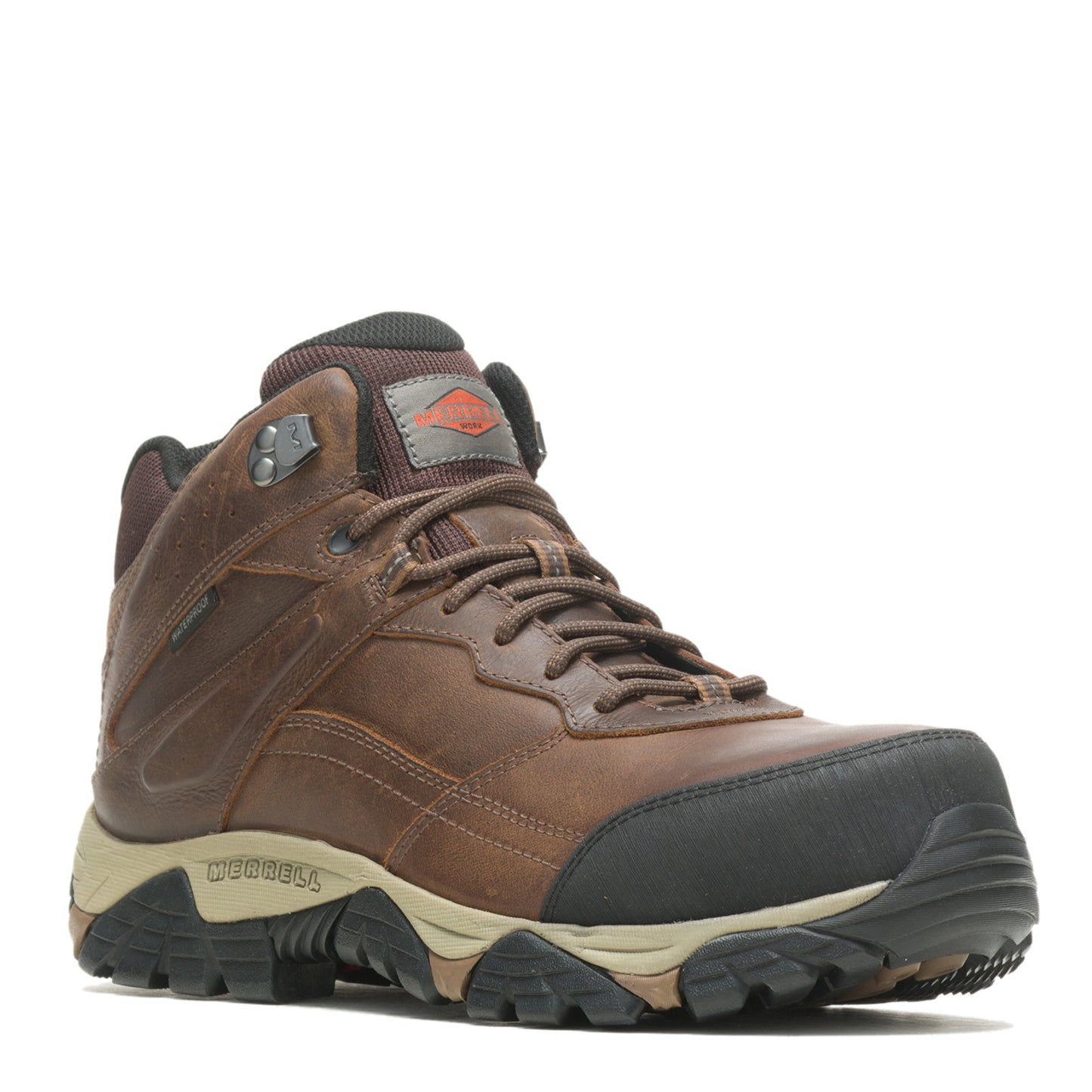 Peltz Shoes Men's Merrell Moab Adventure Mid Waterproof Carbon Fiber Work Shoe TOFFEE J004633