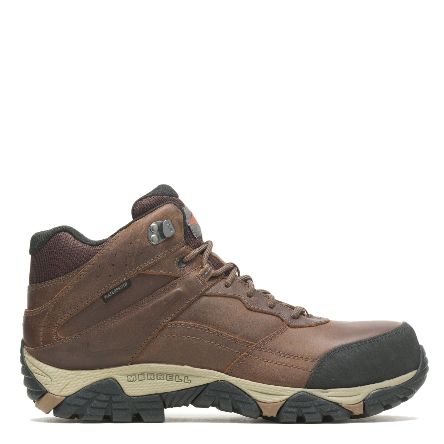 Peltz Shoes Men's Merrell Moab Adventure Mid Waterproof Carbon Fiber Work Shoe TOFFEE J004633
