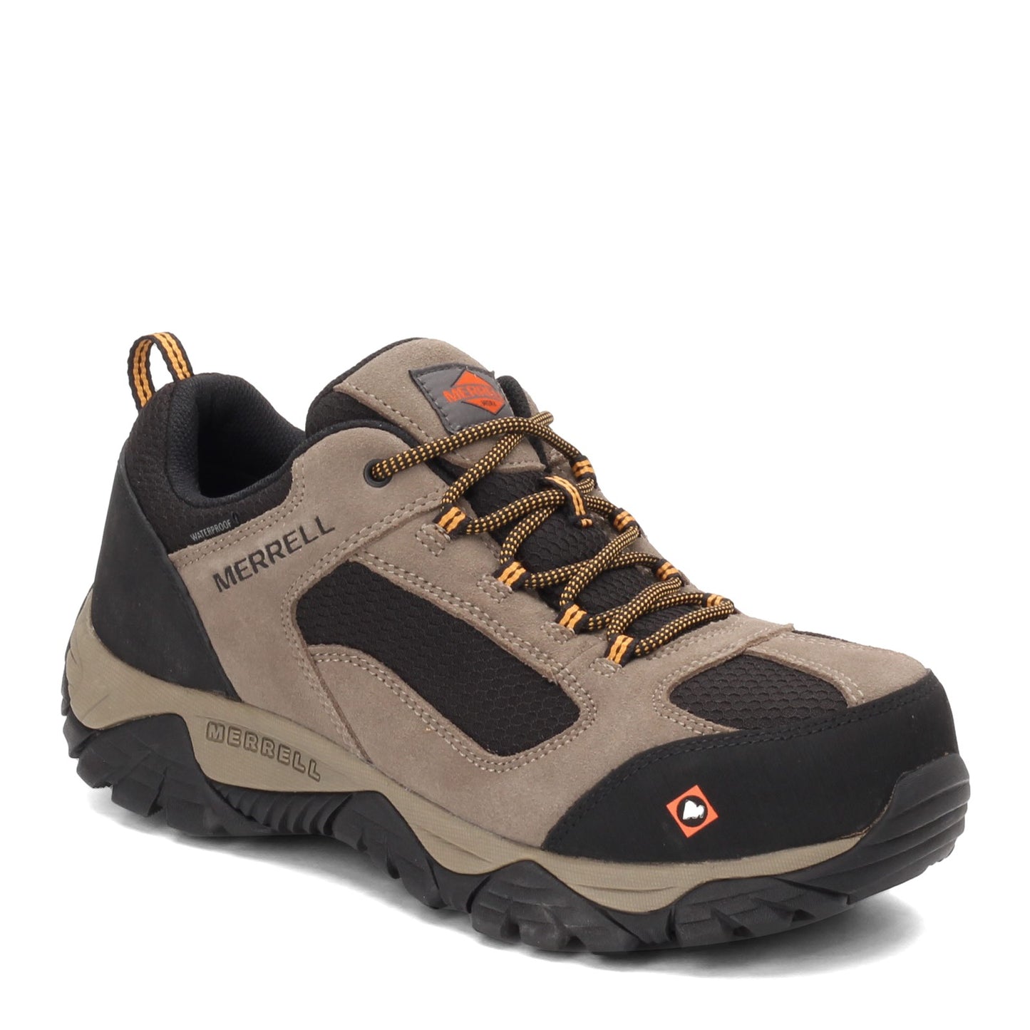 Peltz Shoes Men's Merrell Moab Onset Low Waterproof Comp Toe Work Shoe - Wide Width WALNUT J099505W