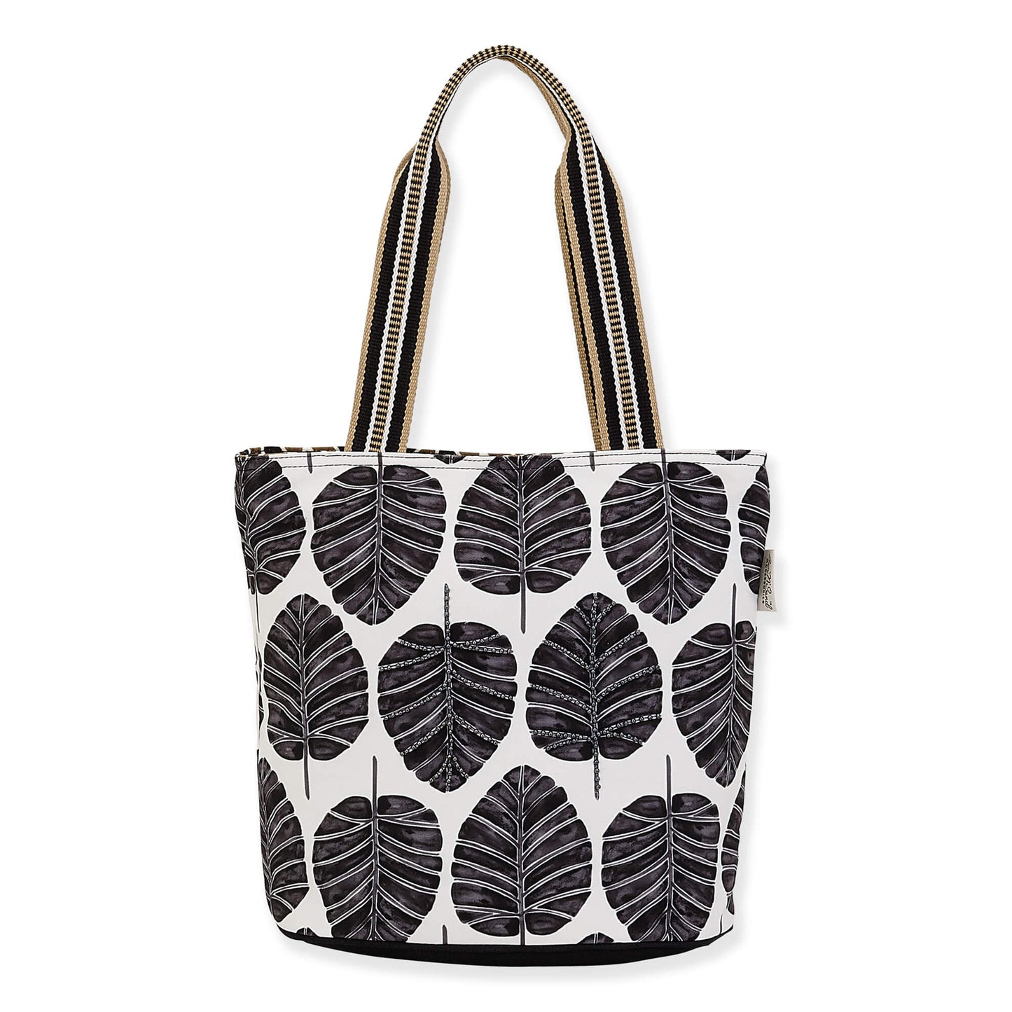 Peltz Shoes Women's Sun N Sand Michelle Campbell Tropical Leaf Tote WHITE BLACK JB061