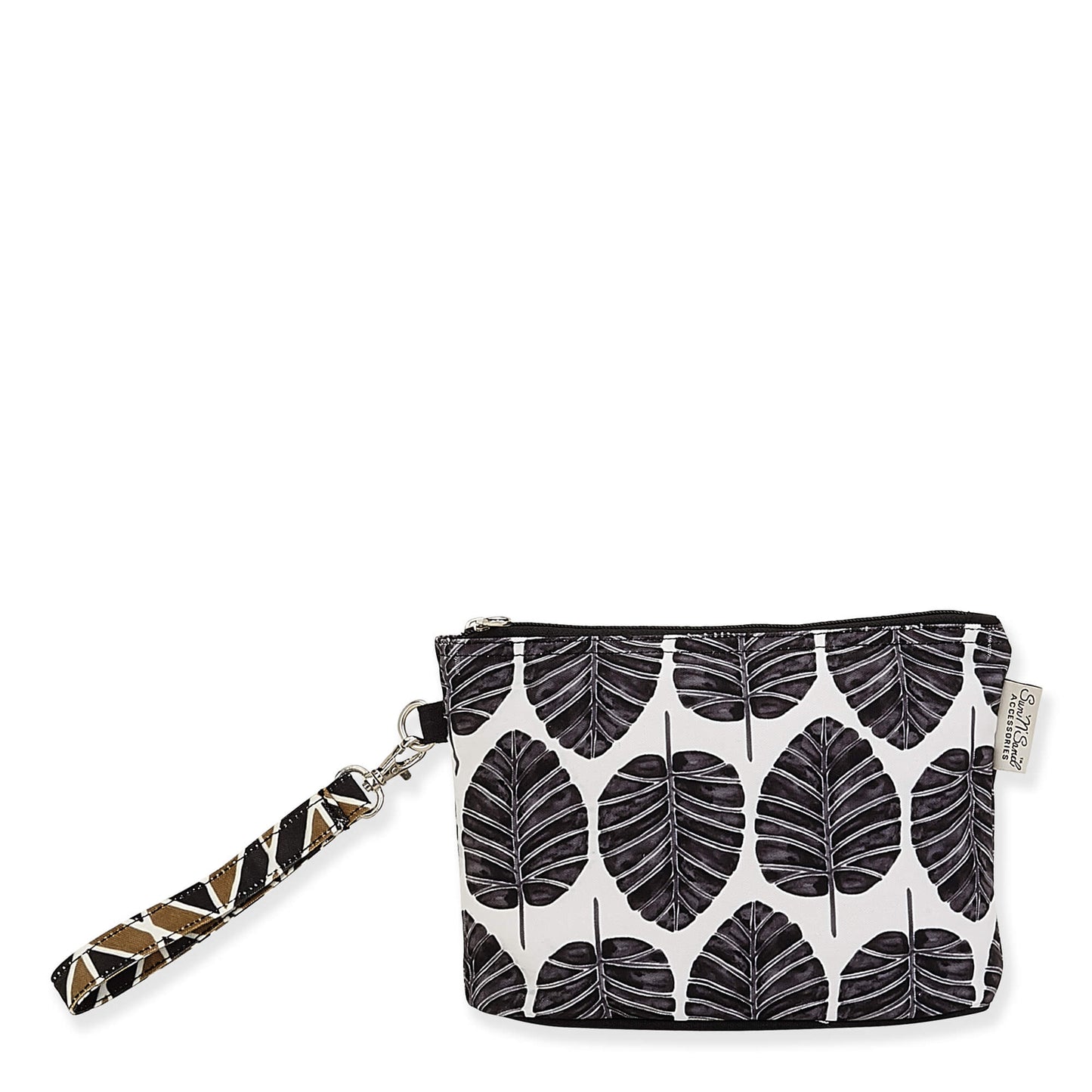Peltz Shoes Women's Sun N Sand Michelle Campbell Tropical Leaf Wristlet WHITE BLACK JB062