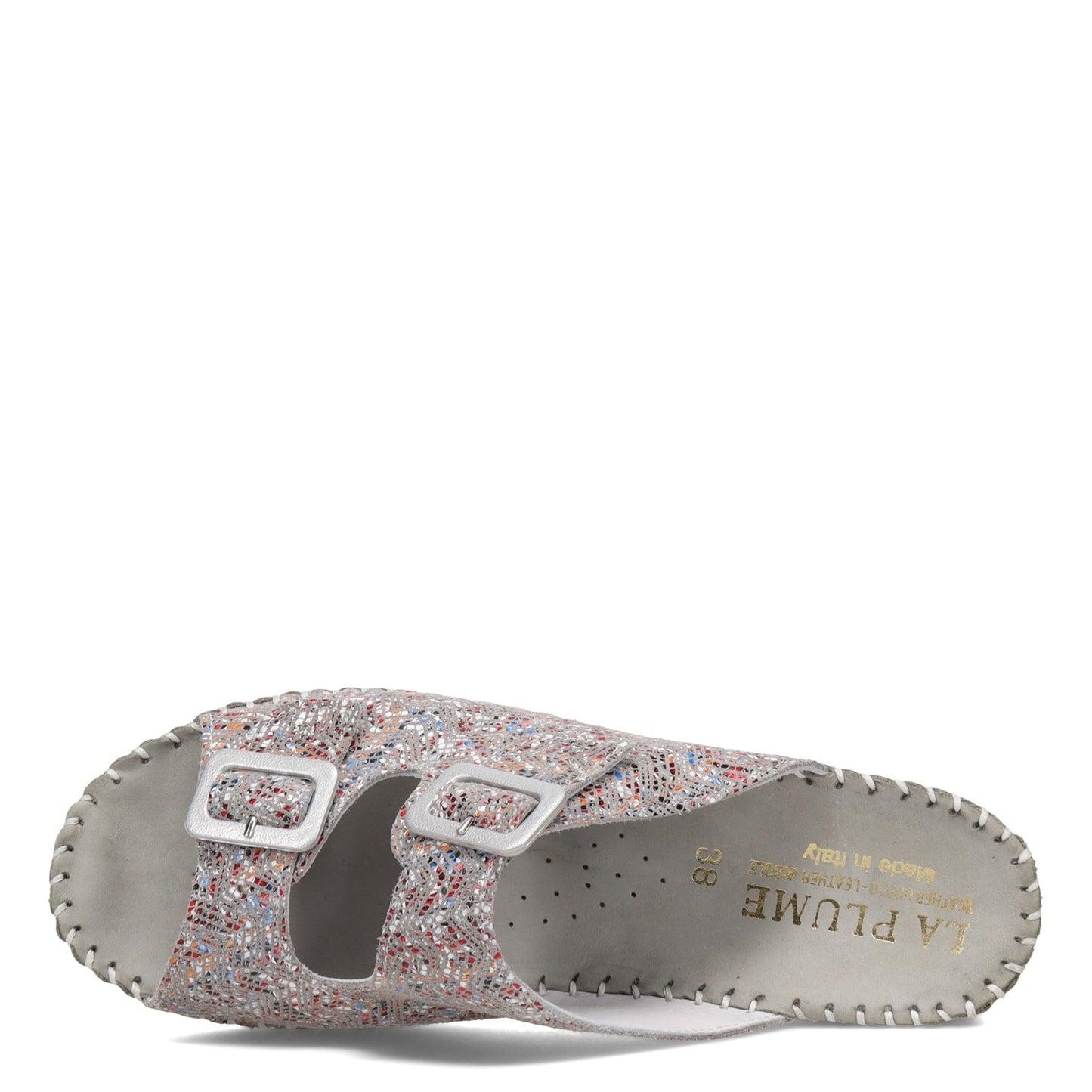 Peltz Shoes Women's La Plume Jen Sandal GREY MULTI JEN-MOSAIC