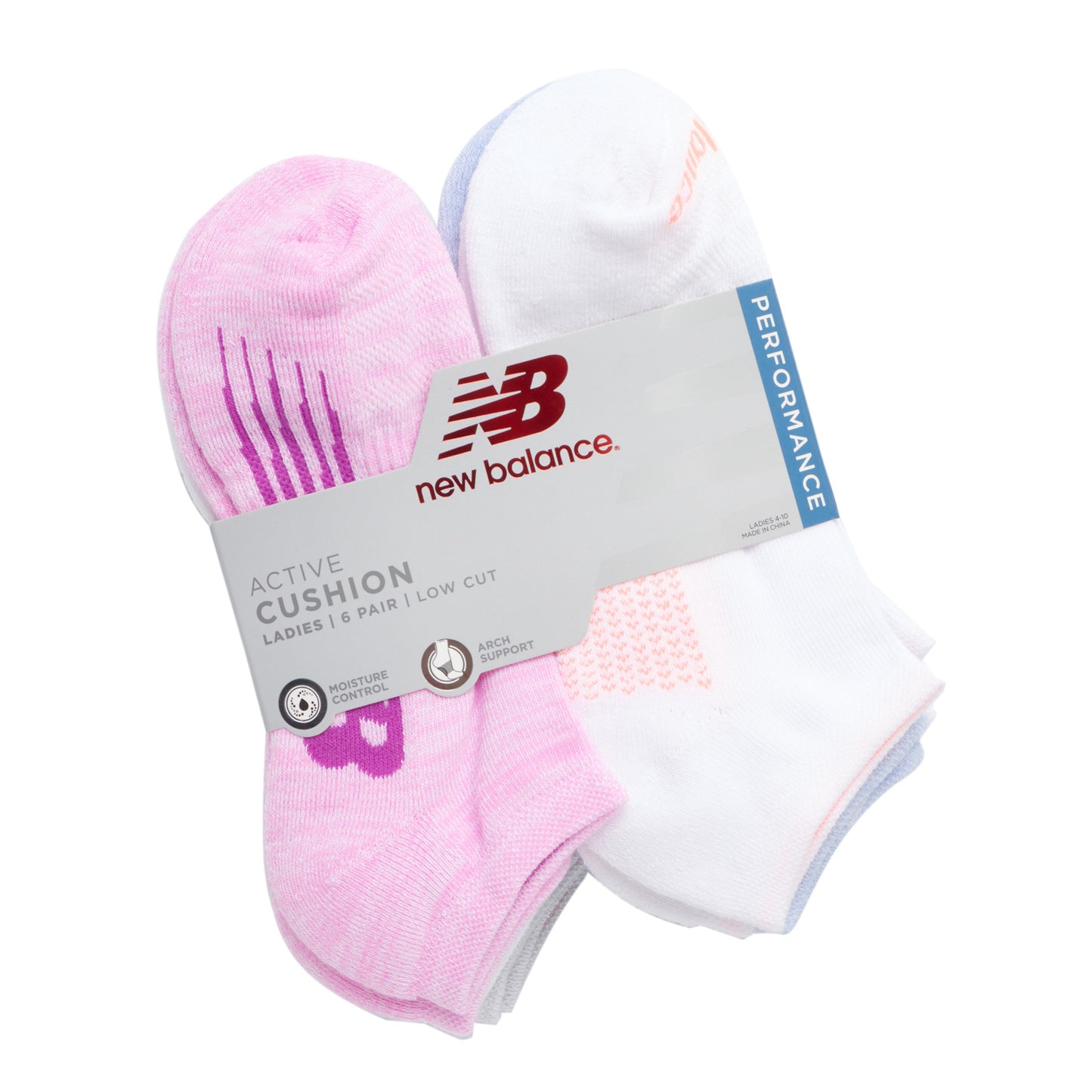 Peltz Shoes Women's New Balance Performance Lowcut Socks - 6 pairs Pink Multi NBW201LC10007