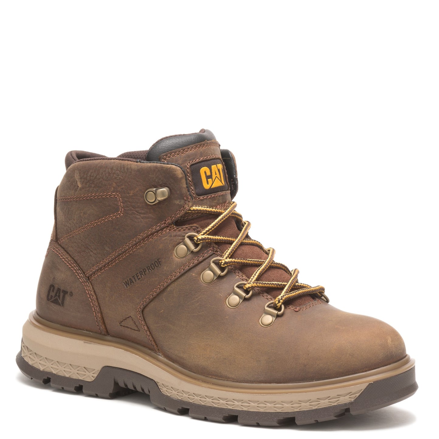 Peltz Shoes Men's Caterpillar Exposition Hiker WP Soft Toe Work Boot BROWN P51061