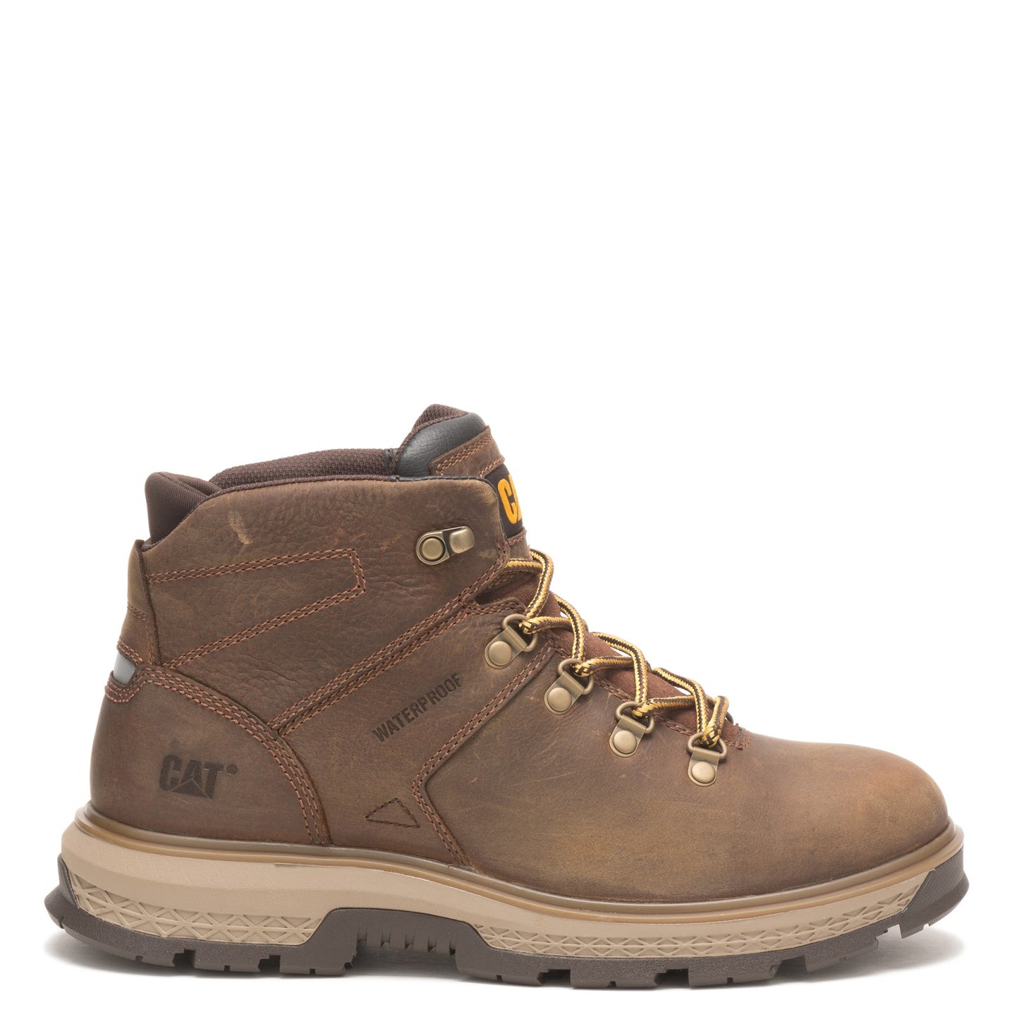 Peltz Shoes Men's Caterpillar Exposition Hiker WP Soft Toe Work Boot BROWN P51061