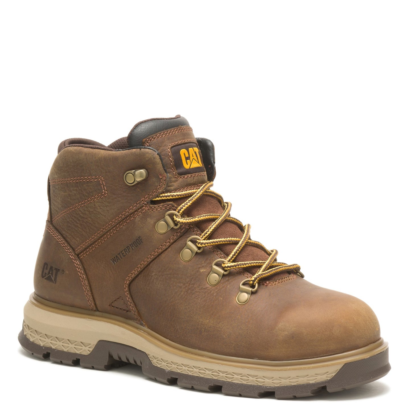Peltz Shoes Men's Caterpillar Exposition Hiker WP Alloy Toe Work Boot BROWN P91370