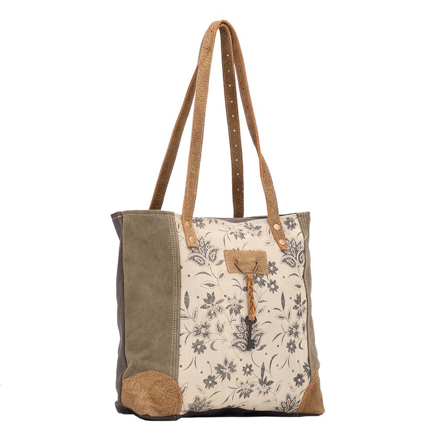 Peltz Shoes Myra Bag Unique Key Tote Bag GREY BEIGE S-1522