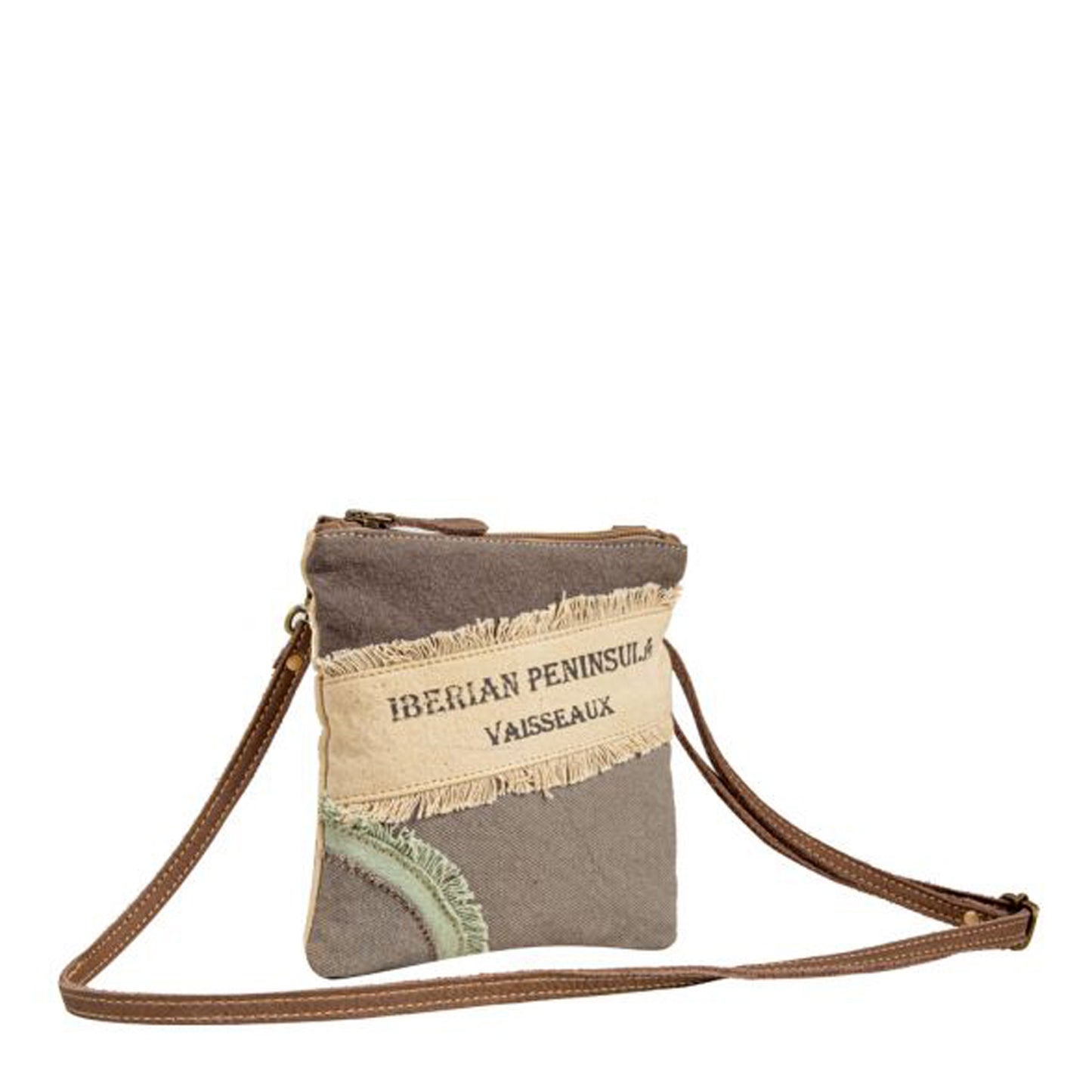 Peltz Shoes Myra Bag World Travels Small Crossbody Grey/Cream S-7888