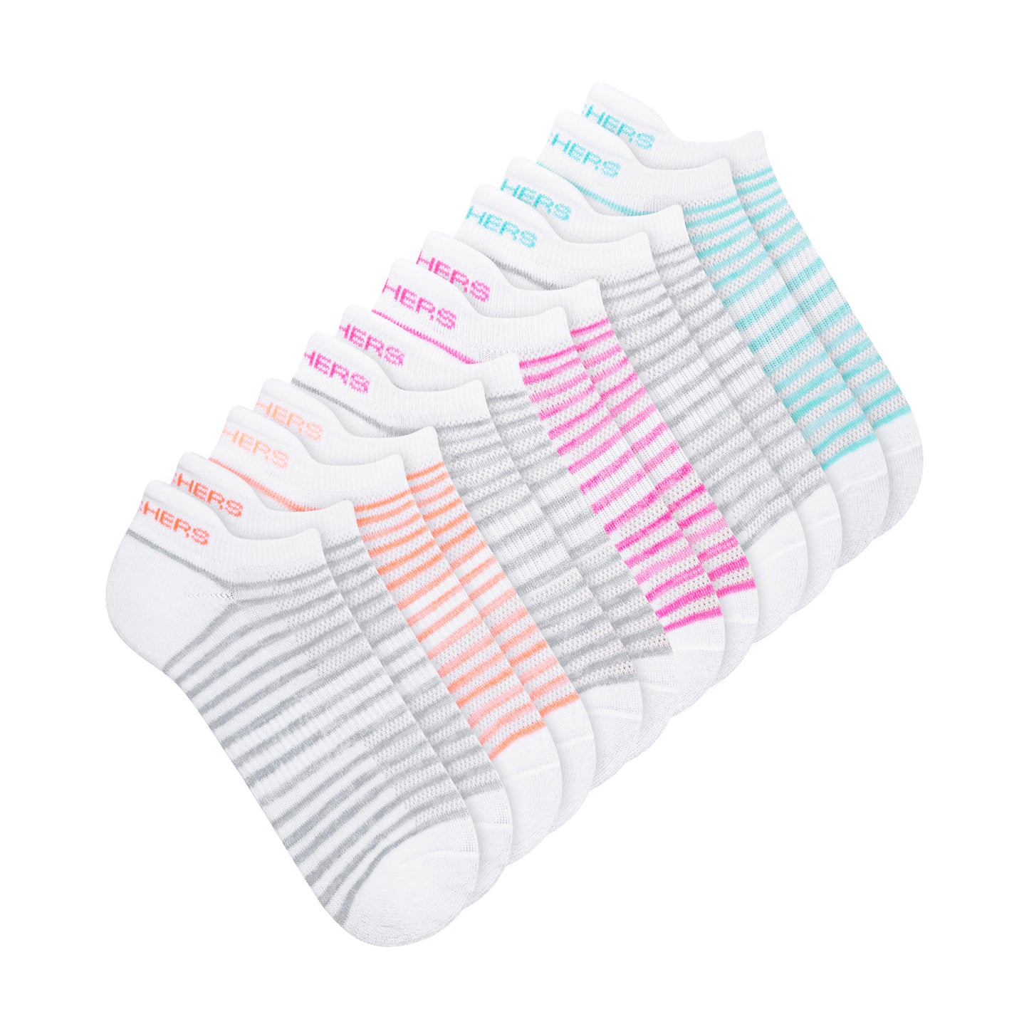 Peltz Shoes Women’s Skechers Low Cut Socks – 6 Pair White Multi S116095-102
