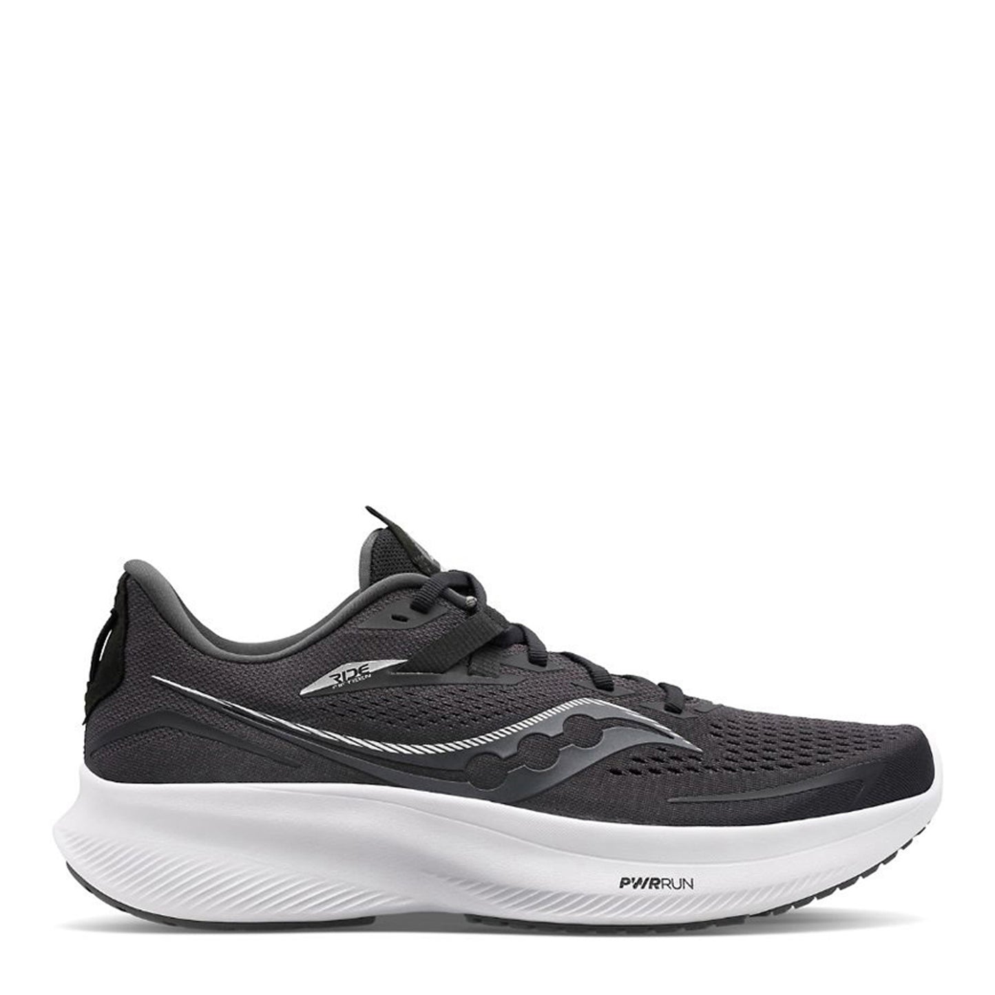 Peltz Shoes Men's Saucony Ride 15 Running Shoe - Wide Width BLACK WHITE S20730-05