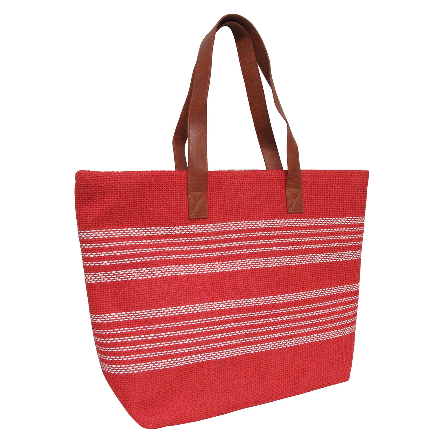 Peltz Shoes Women's Bueno Stripe Tote Straw Handbag Red SDL003-600