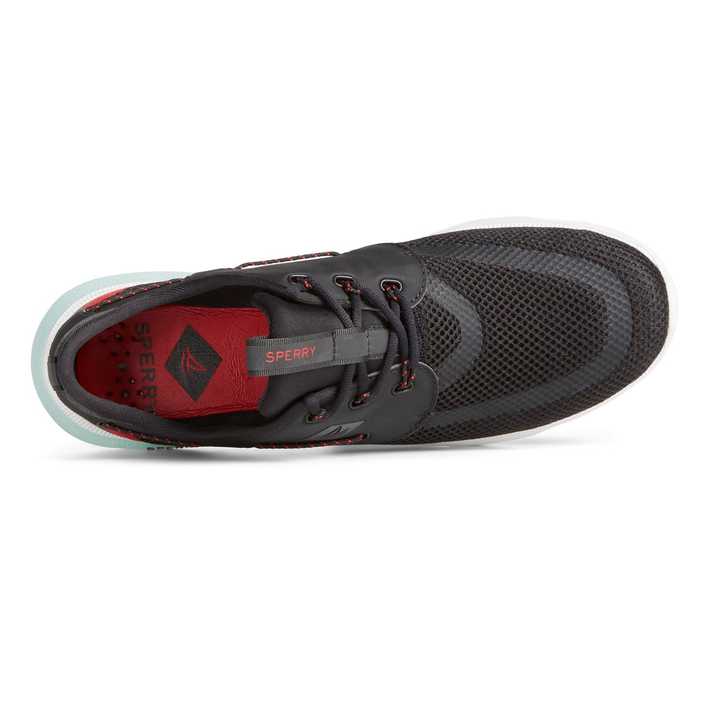 Peltz Shoes Men's Sperry 7 Seas 3 Eye Sneaker BLACK / RED STS23914