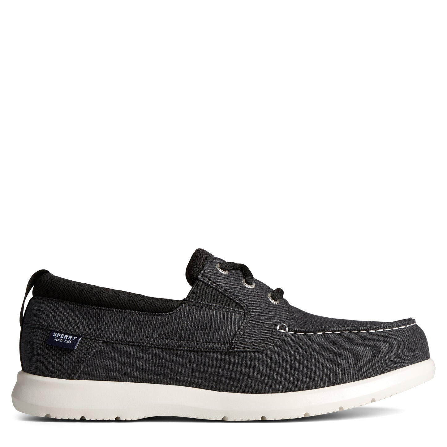 Peltz Shoes Men's Sperry Bowrider Plushstep 3-Eye Slip-On CHAMBRAY BLACK STS24844