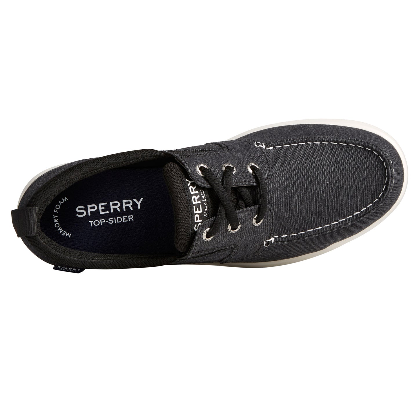 Peltz Shoes Men's Sperry Bowrider Plushstep 3-Eye Slip-On CHAMBRAY BLACK STS24844