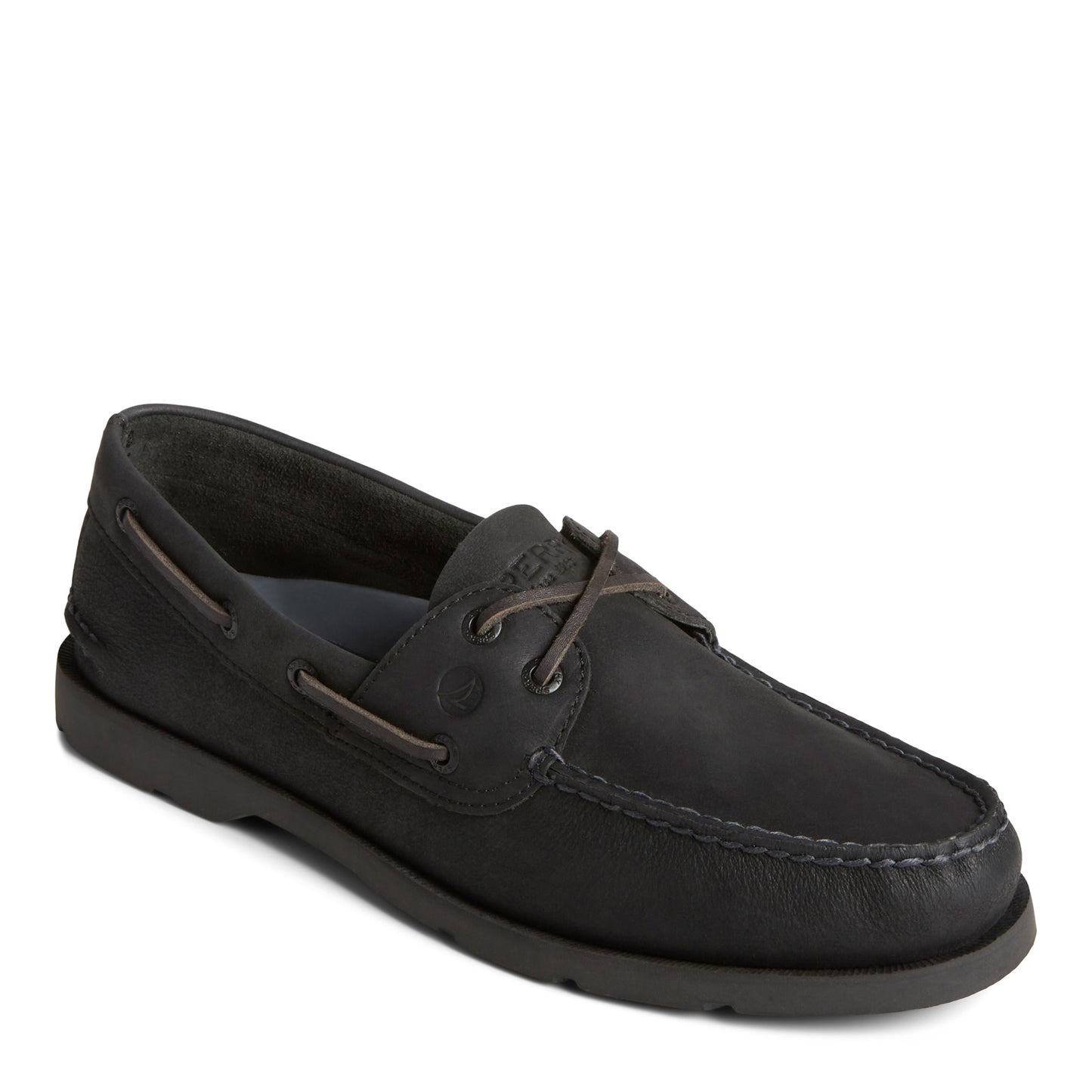 Peltz Shoes Men's Sperry Leeward X Lace Boat Shoe Black Tumbled Leather STS25395