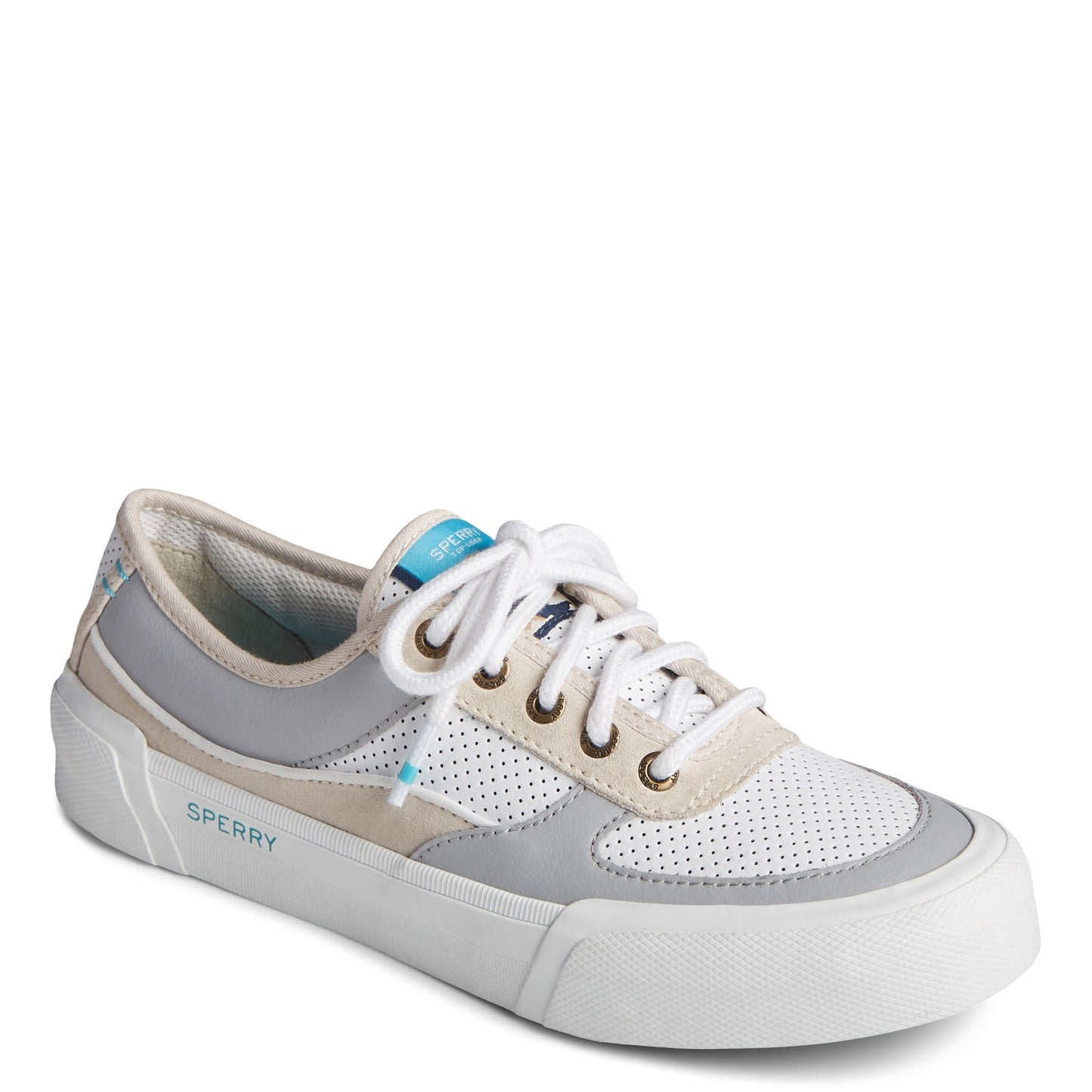 Peltz Shoes Women's Sperry Soletide Sneaker WHITE GREY STS86219