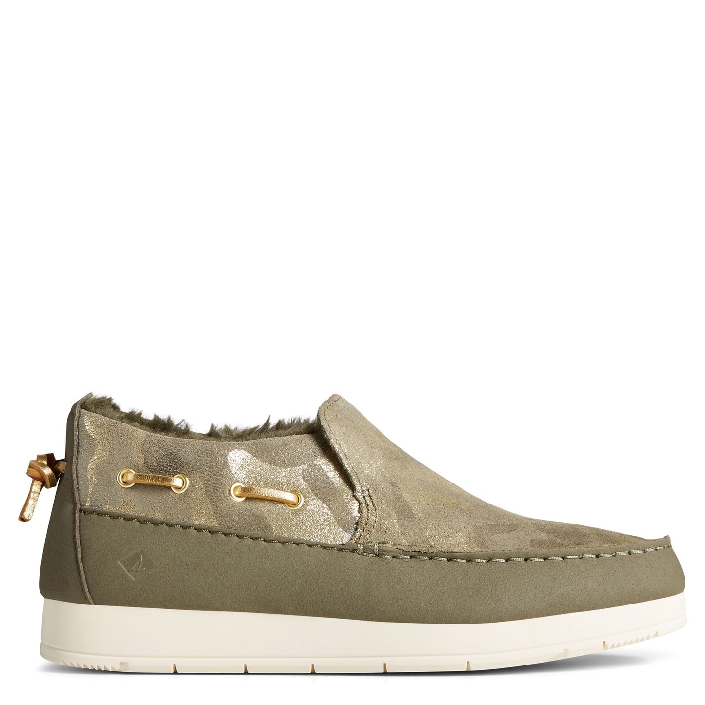 Peltz Shoes Women's Sperry Moc-Sider Suede Slip-On OLIVE CAMO STS86941