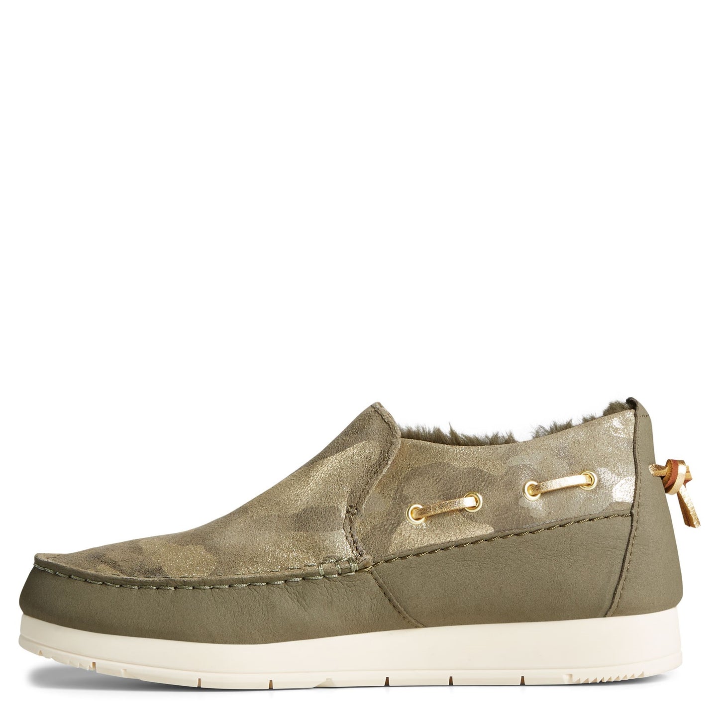 Peltz Shoes Women's Sperry Moc-Sider Suede Slip-On OLIVE CAMO STS86941