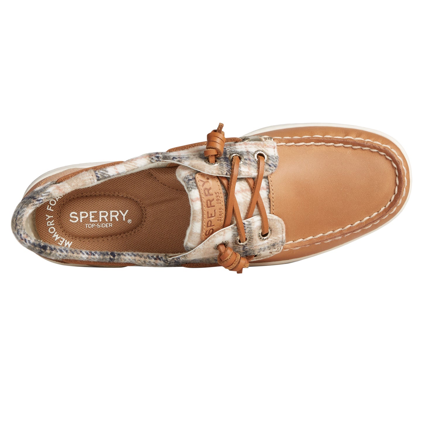 Peltz Shoes Women's Sperry Rosefish Boat Shoe TAN / IVORY TEDDY WOOL STS88302