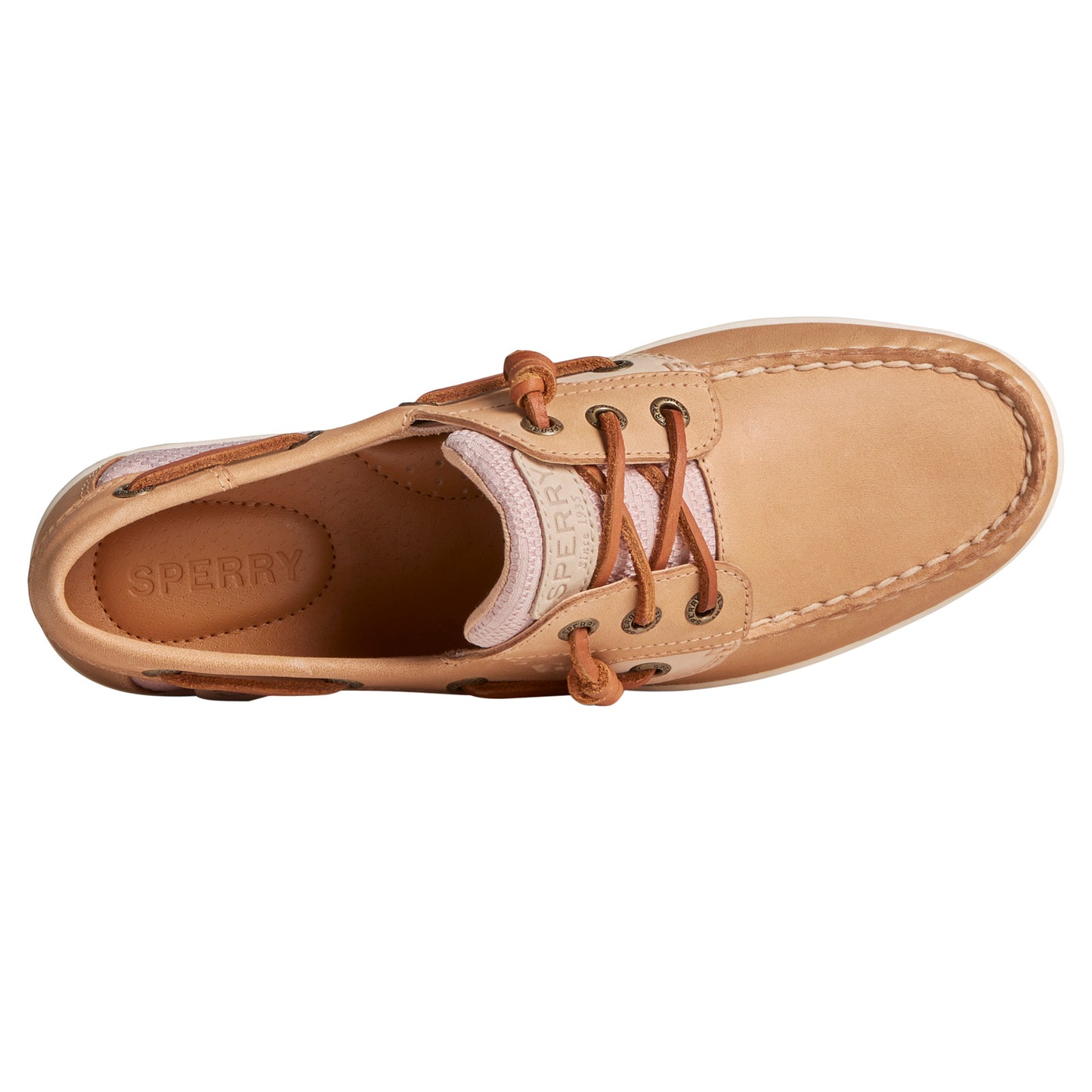 Peltz Shoes Women's Sperry Songfish Boat Shoe tan / beige fabric STS88984