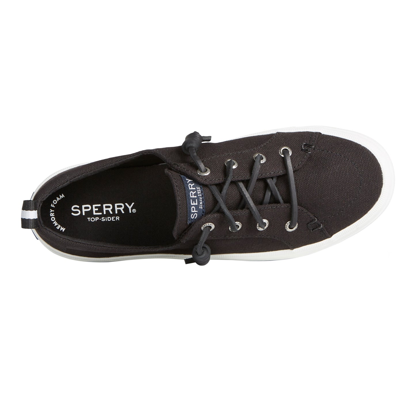 Peltz Shoes Women's Sperry Crest Vibe Sneaker Black Linen STS99251