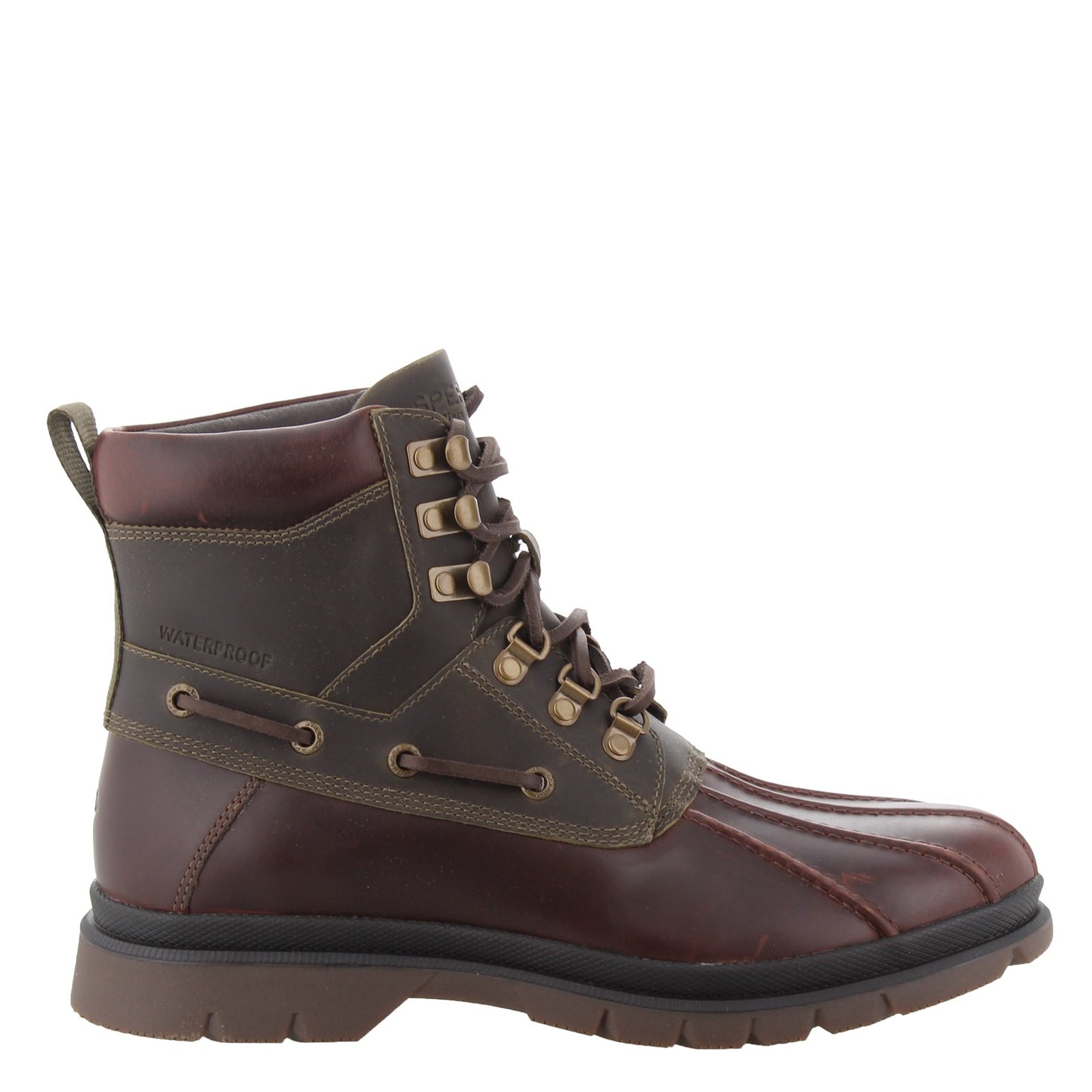 Peltz Shoes Men's Sperry Watertown Duck Boot TAN OLIVE STS19713