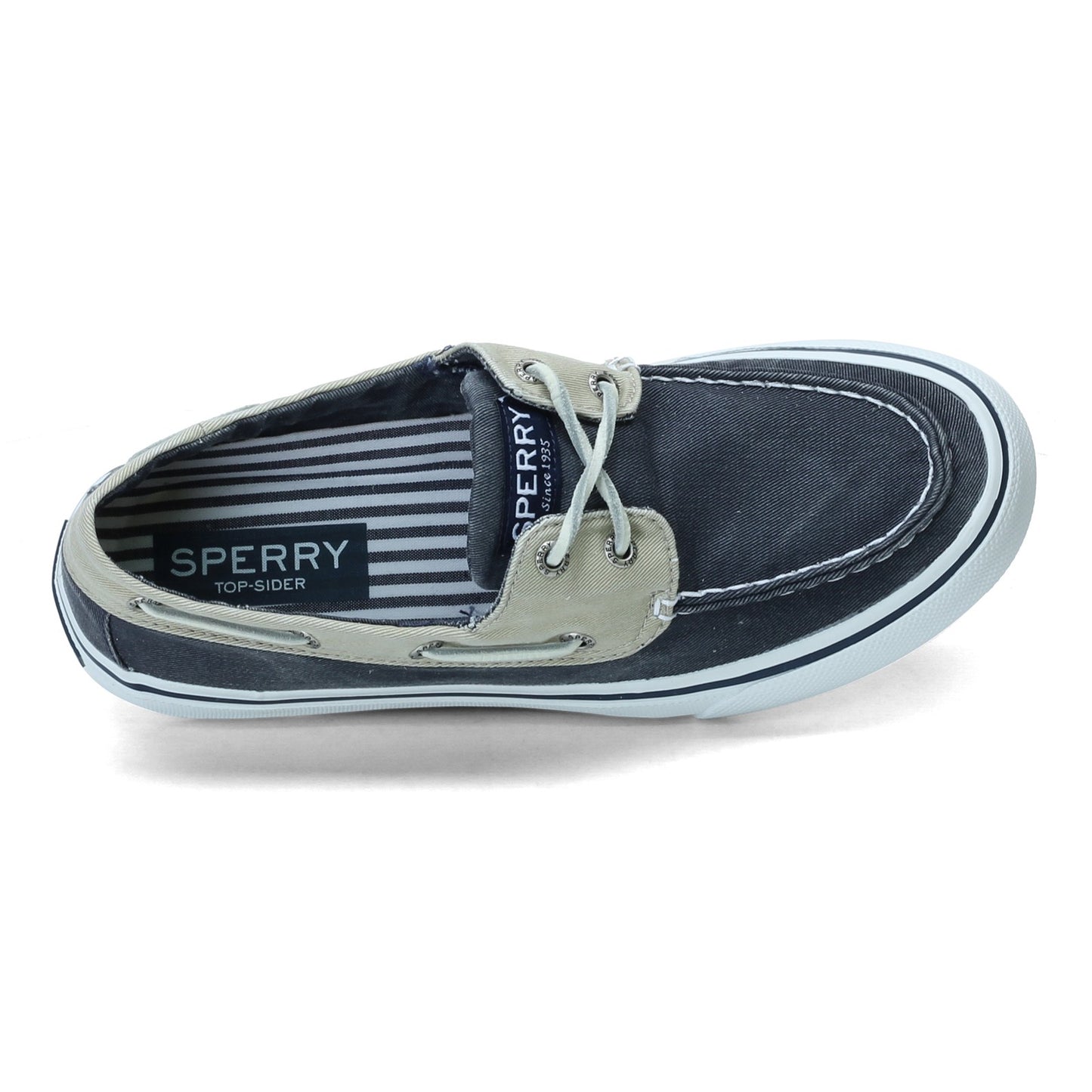 Peltz Shoes Men's Sperry Bahama II Boat Shoe NAVY BEIGE STS22394