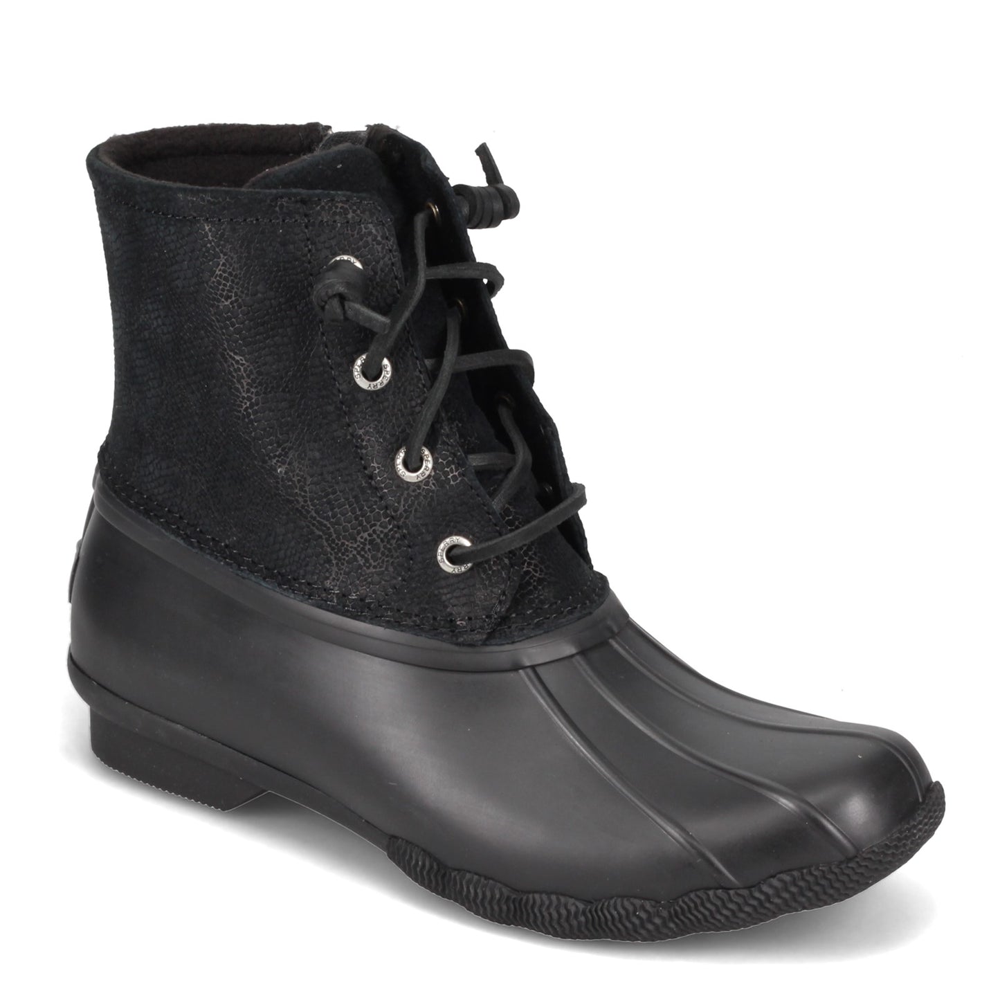 Peltz Shoes Women's Sperry Saltwater Rain Boot BLACK SNAKE STS85525