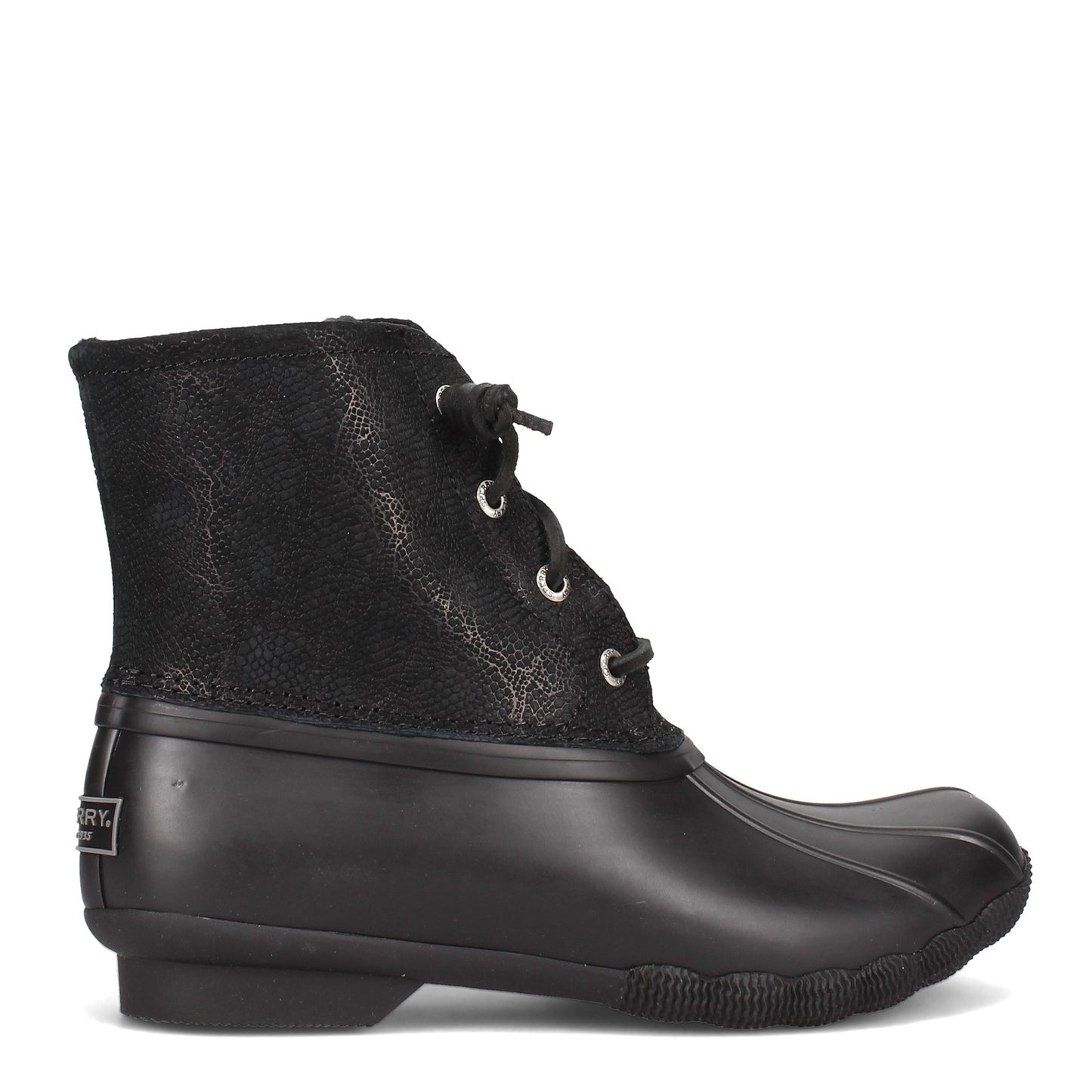 Peltz Shoes Women's Sperry Saltwater Rain Boot BLACK SNAKE STS85525