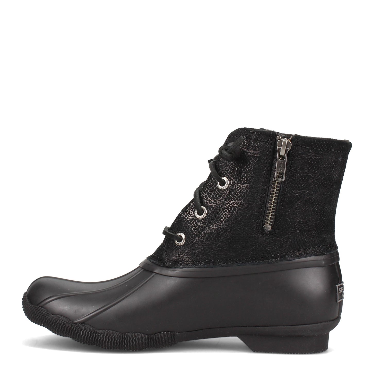 Peltz Shoes Women's Sperry Saltwater Rain Boot BLACK SNAKE STS85525