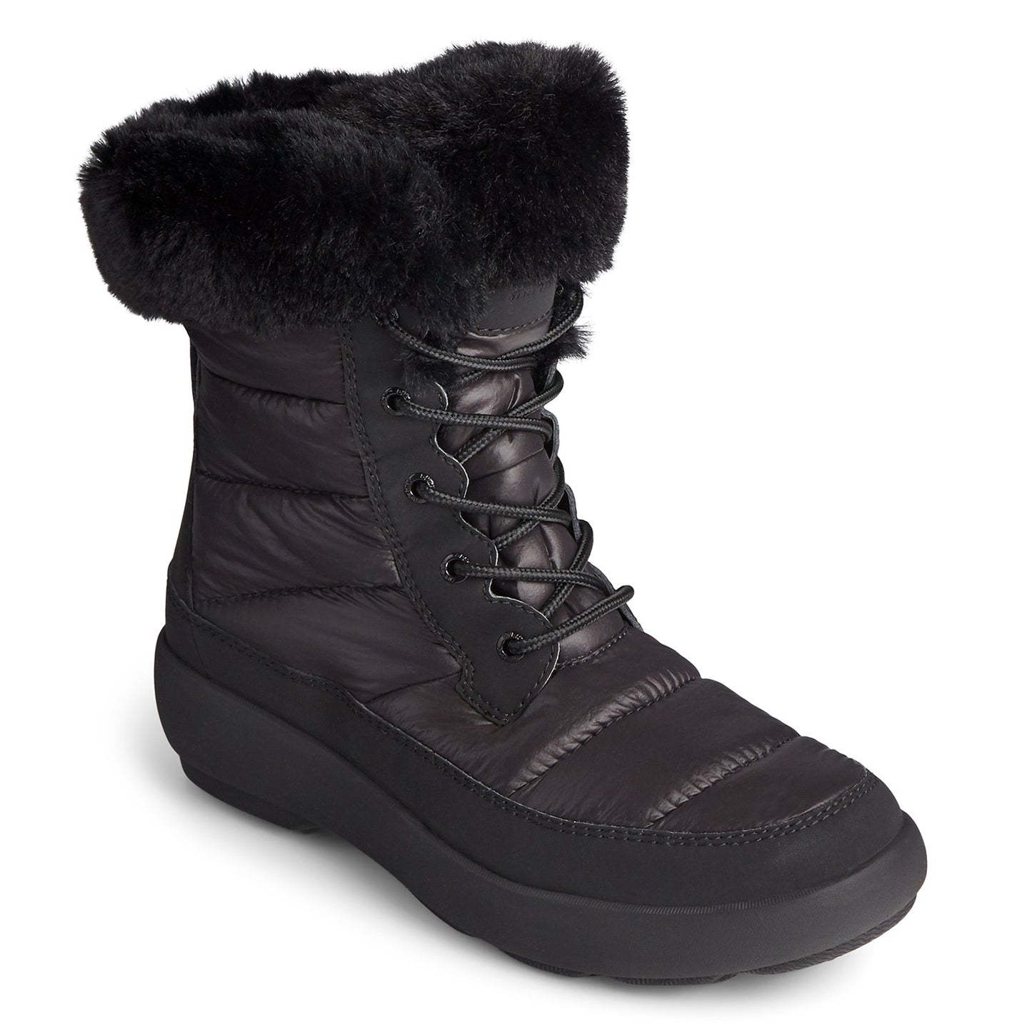 Peltz Shoes Women's Sperry Bearing Plushwave Boot BLACK STS85614