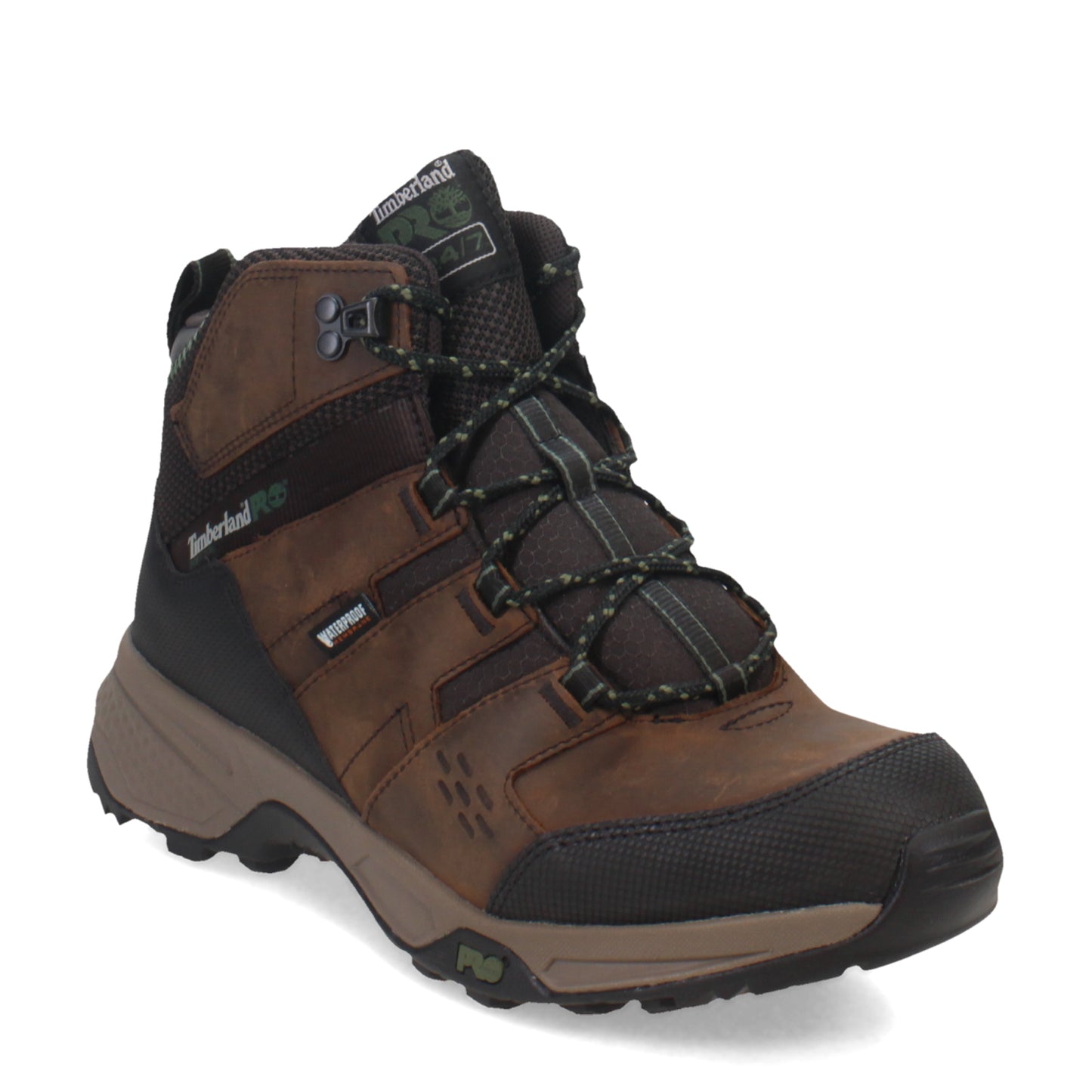 Peltz Shoes Men's Timberland Pro Switchback LT Waterproof Soft-Toe Work Hiker Boot Brown/Green TB0A5U7K214