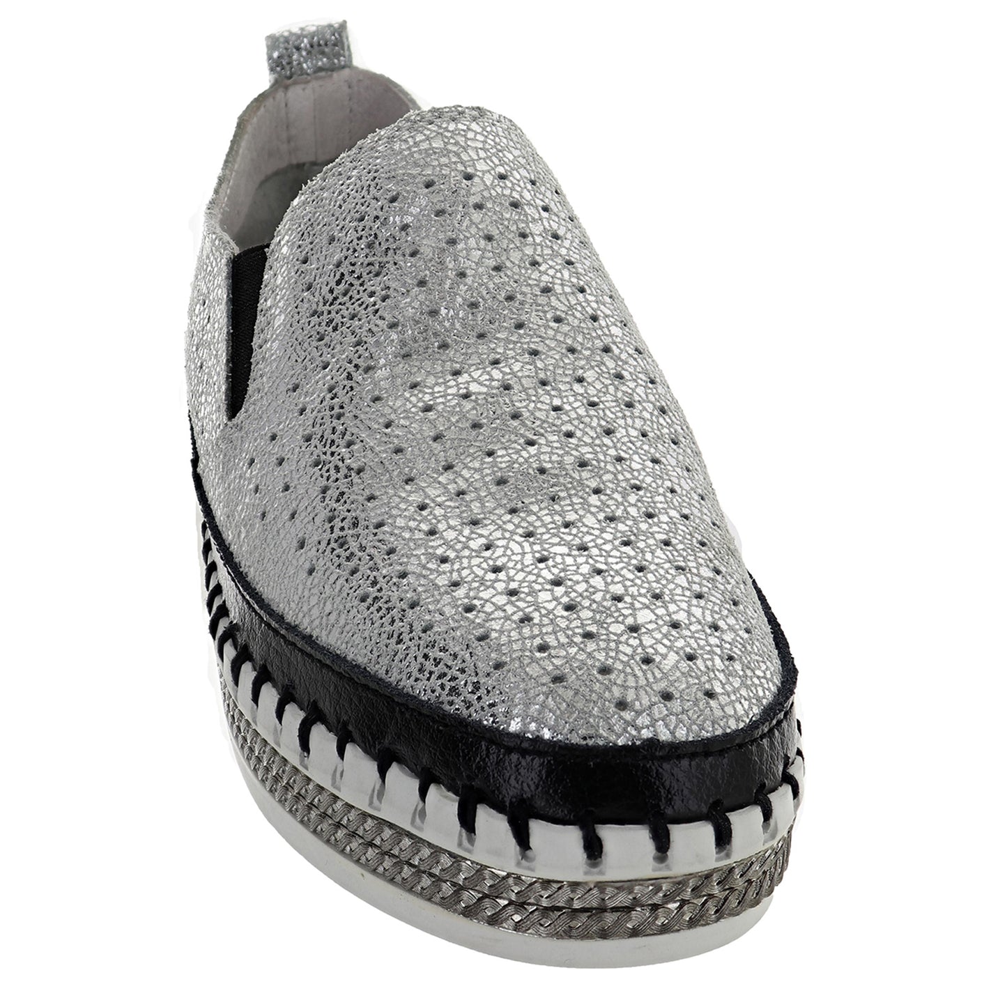 Peltz Shoes Women's Bernie Mev TW140 Slip-On Silver Black TW140-BLK SIL