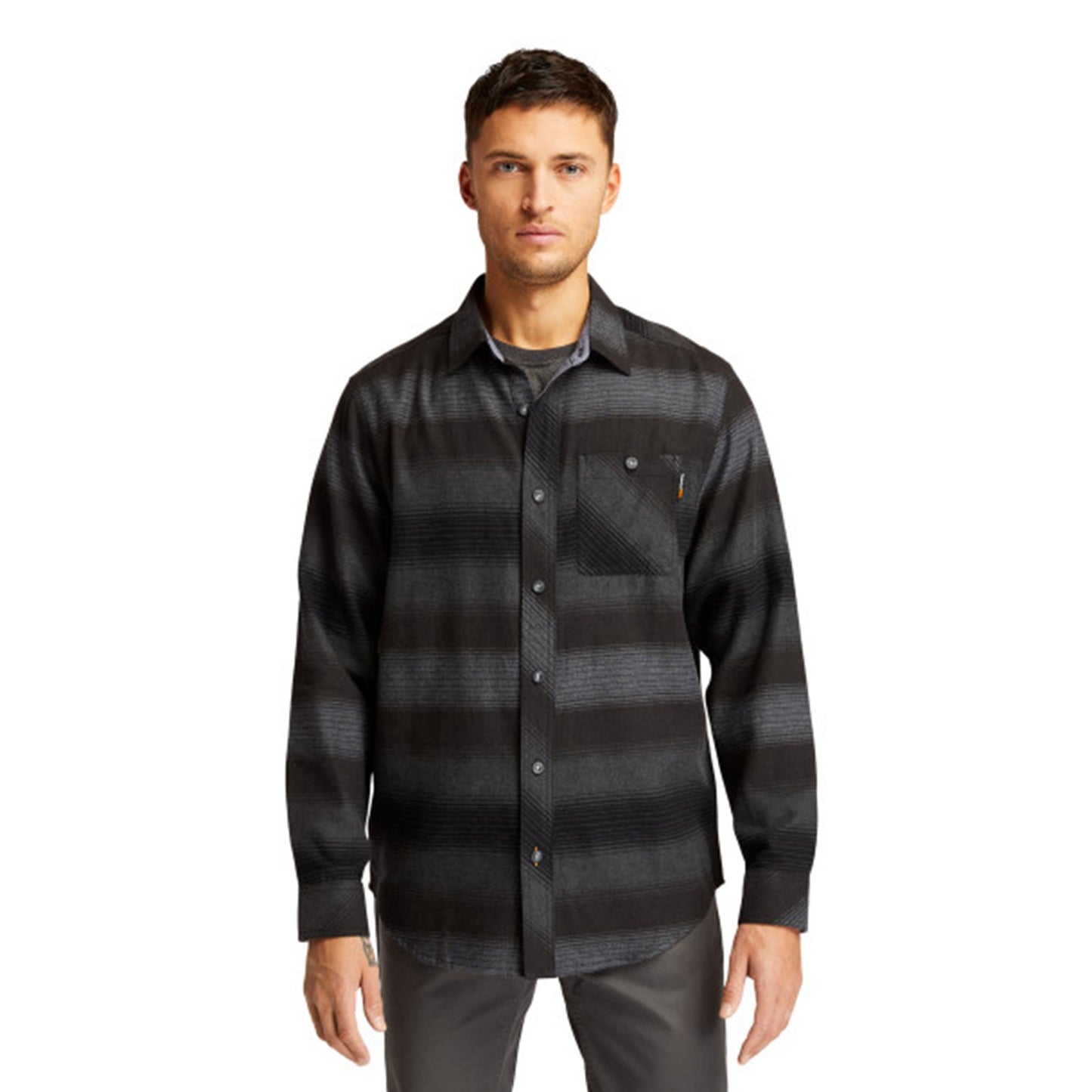 Peltz Shoes Men's Timberland Pro Woodfort Mid Long Sleeve Shirt BLACK STRIPE TB0A1V49CE4