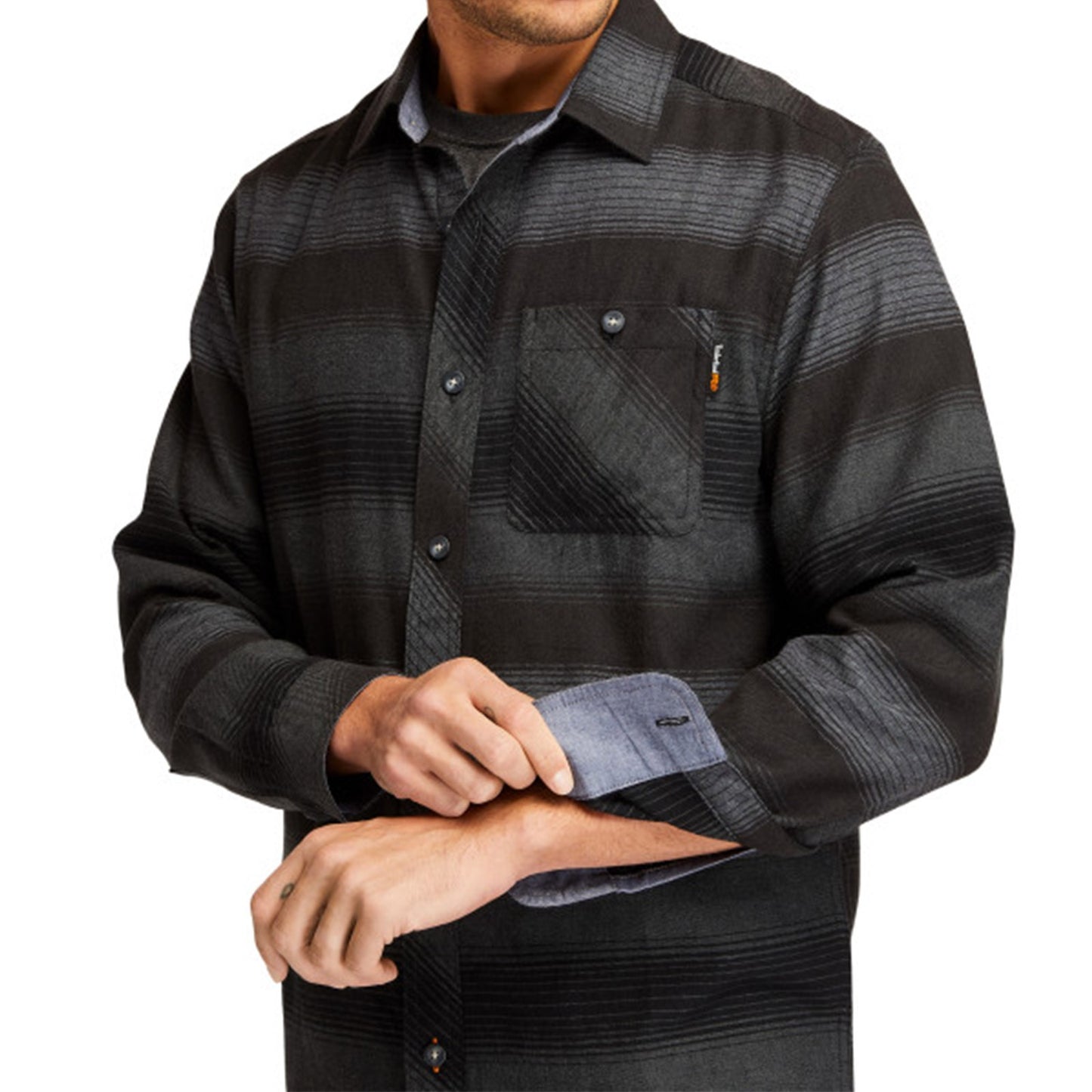 Peltz Shoes Men's Timberland Pro Woodfort Mid Long Sleeve Shirt BLACK STRIPE TB0A1V49CE4