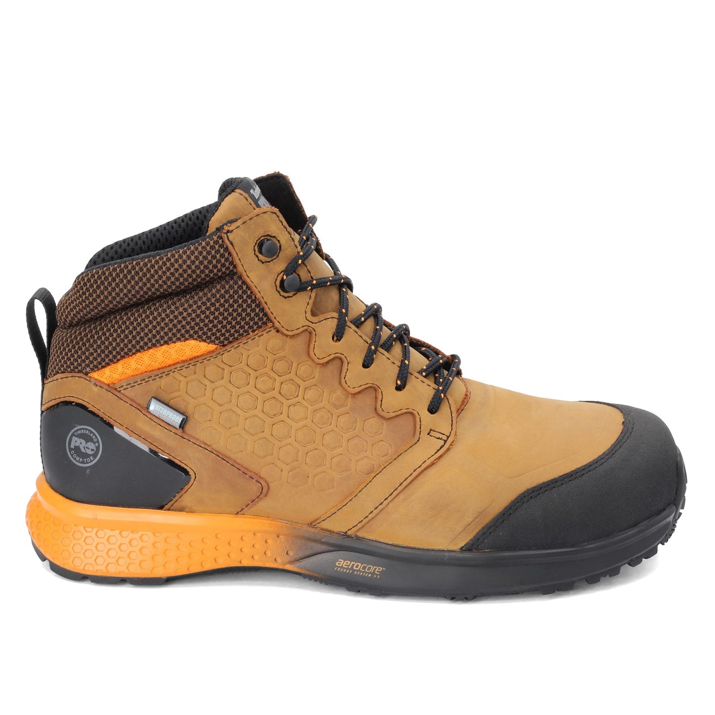 Peltz Shoes Men's Timberland Pro Reaxion Mid Comp Toe Work Boot BROWN ORANGE TB0A1ZR1214