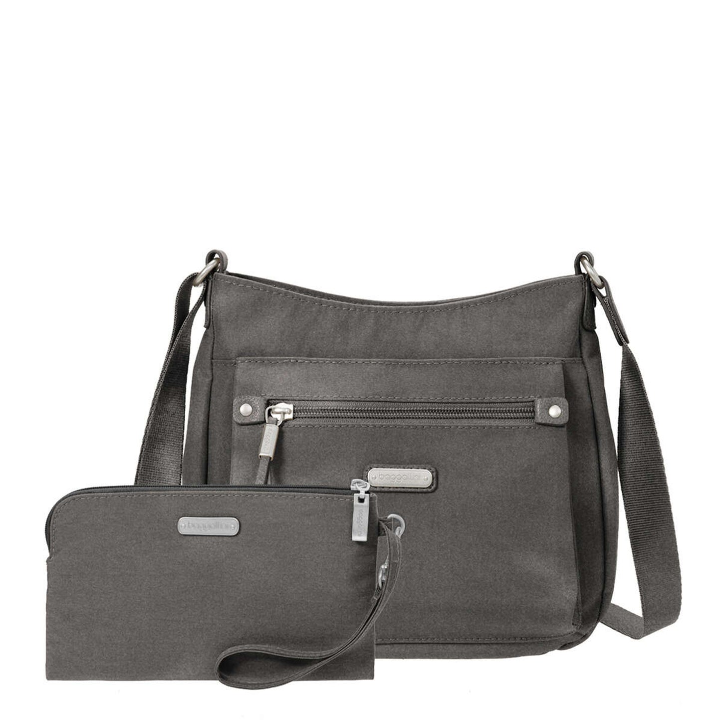 Peltz Shoes Baggilini Uptown Bagg with RFID Phone Wristlet Sterling Shimmer UPB287-SHIMMER
