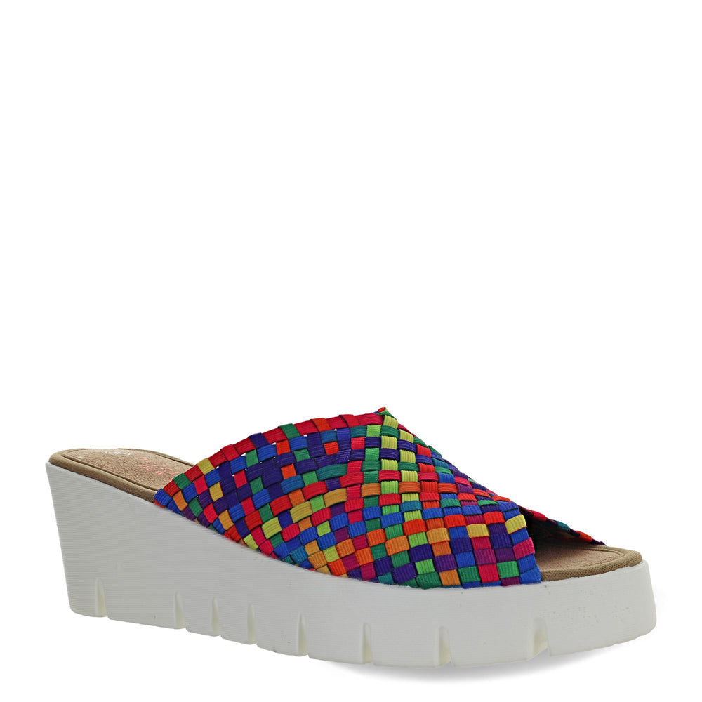 Bernie Mev Women's Brighten Sandals - Black Woven Elastic Slip-On Wedge (Size 37 M)