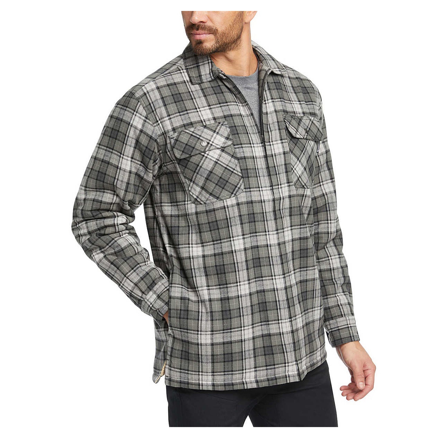 Peltz Shoes Men's Wolverine Hastings Sherpa Lined Shirt Jac Asphalt Plaid W1211550-030