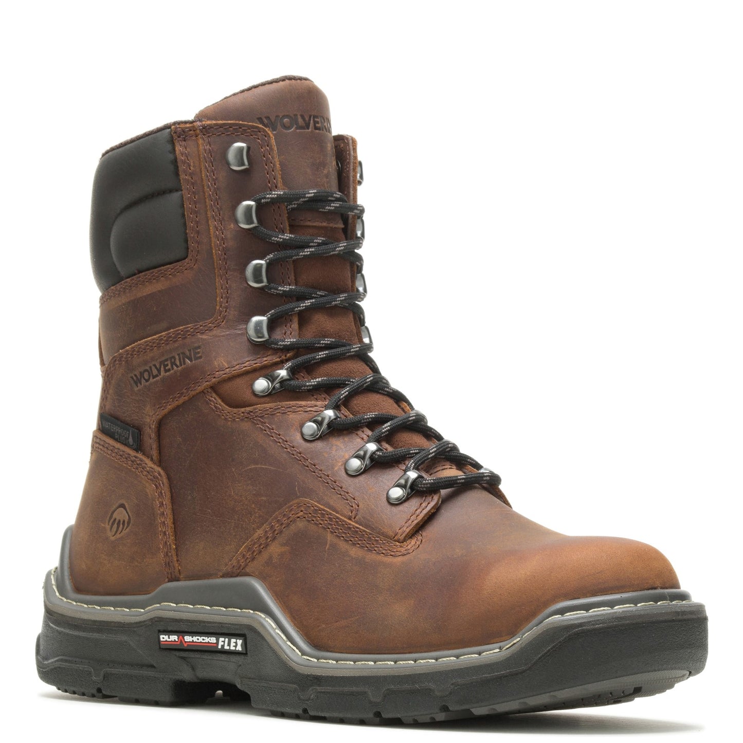 Peltz Shoes Men's Wolverine Boots Raider Durashocks 8in WP Work Boot PEANUT W211162