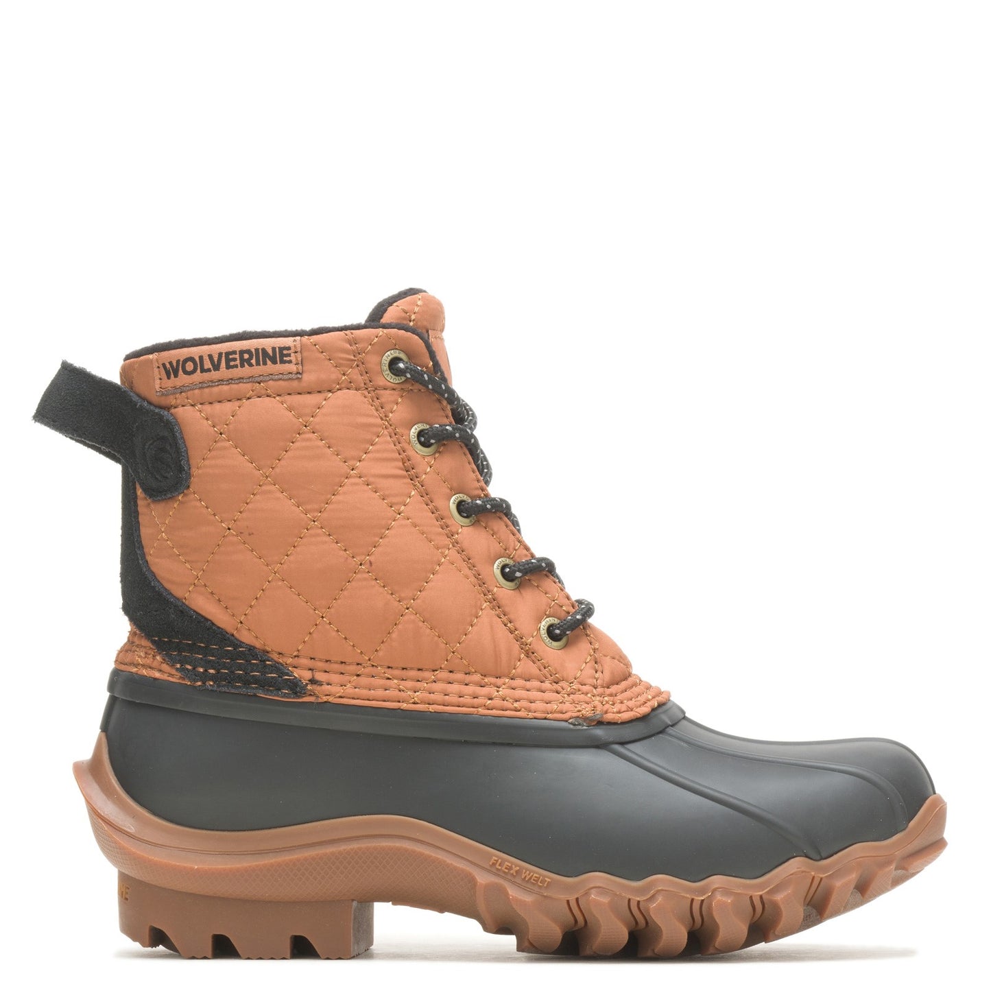Peltz Shoes Women's Wolverine Torrent Quilted Duck Boot BROWN BLACK W880380