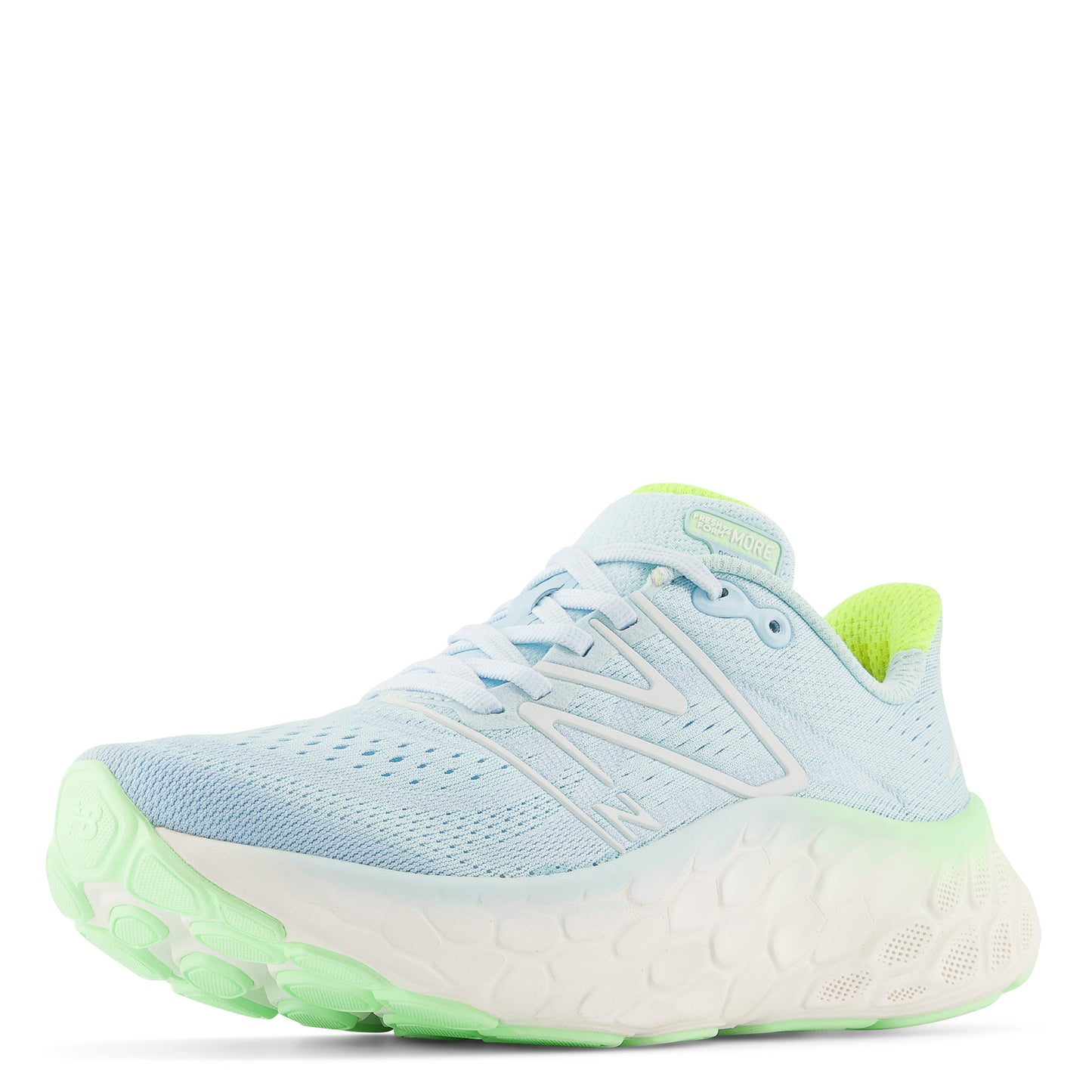 Peltz Shoes Women's New Balance Fresh Foam More v4 Running Shoe BLUE/GREEN AURA/WHITE WMORCK4