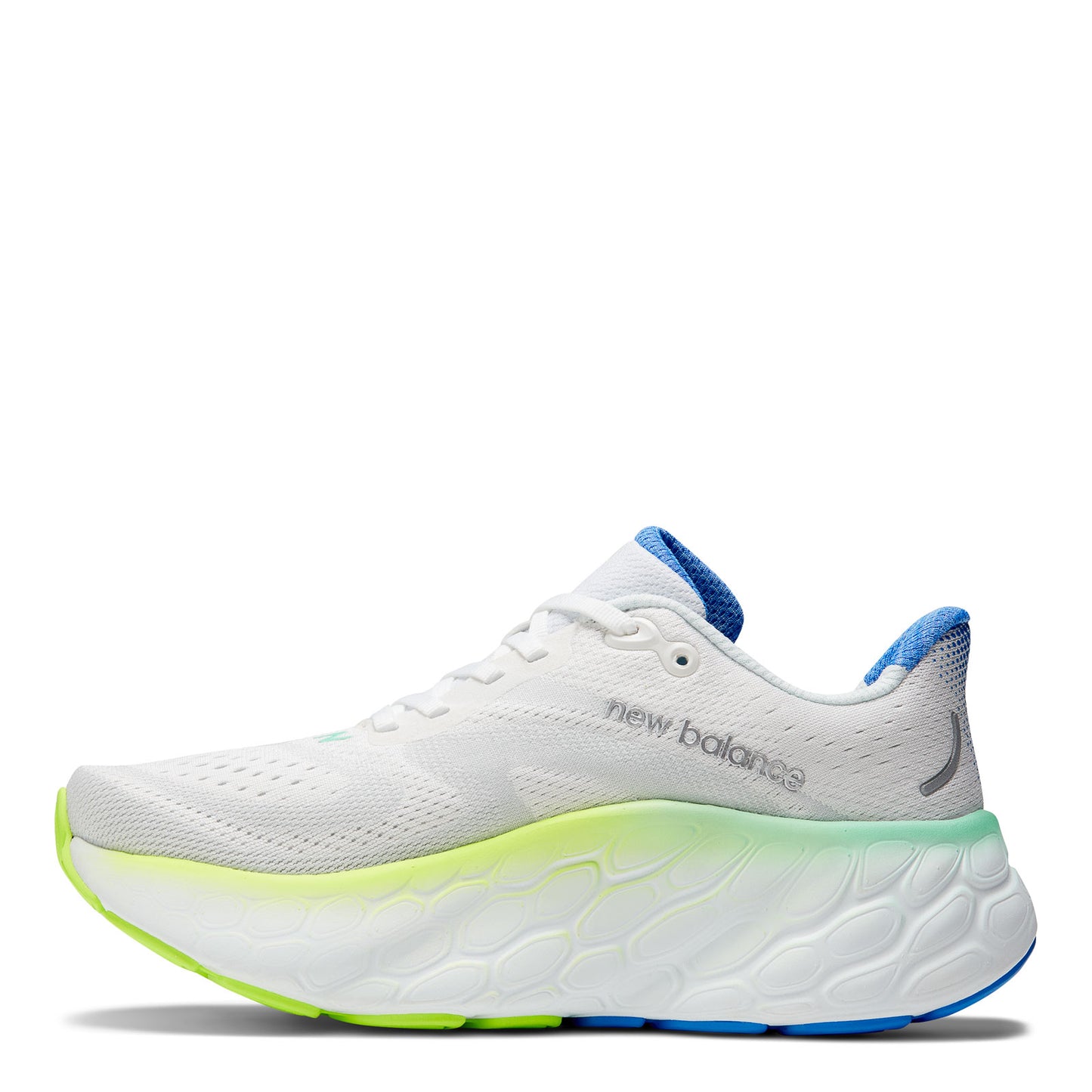 Peltz Shoes Women's New Balance Fresh Foam More v4 Running Shoe WHITE /BLUE /YELLOW WMORWT4