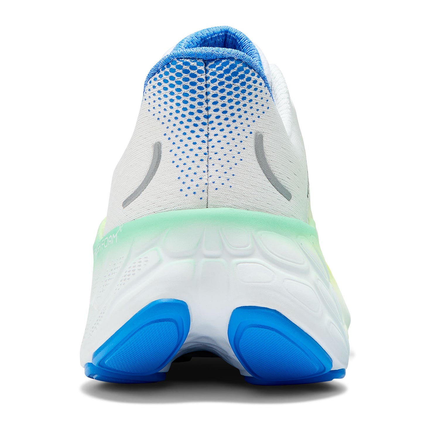 Peltz Shoes Women's New Balance Fresh Foam More v4 Running Shoe WHITE /BLUE /YELLOW WMORWT4